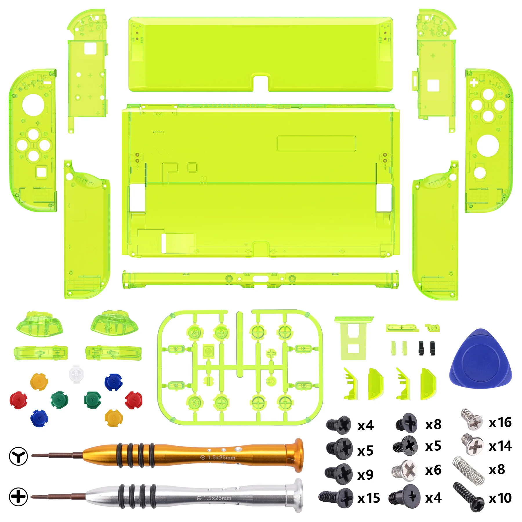 eXtremeRate Custom Replacement Full Set Shell with Buttons for Nintendo Switch OLED - Crystal Clear Lime Green - Image 2