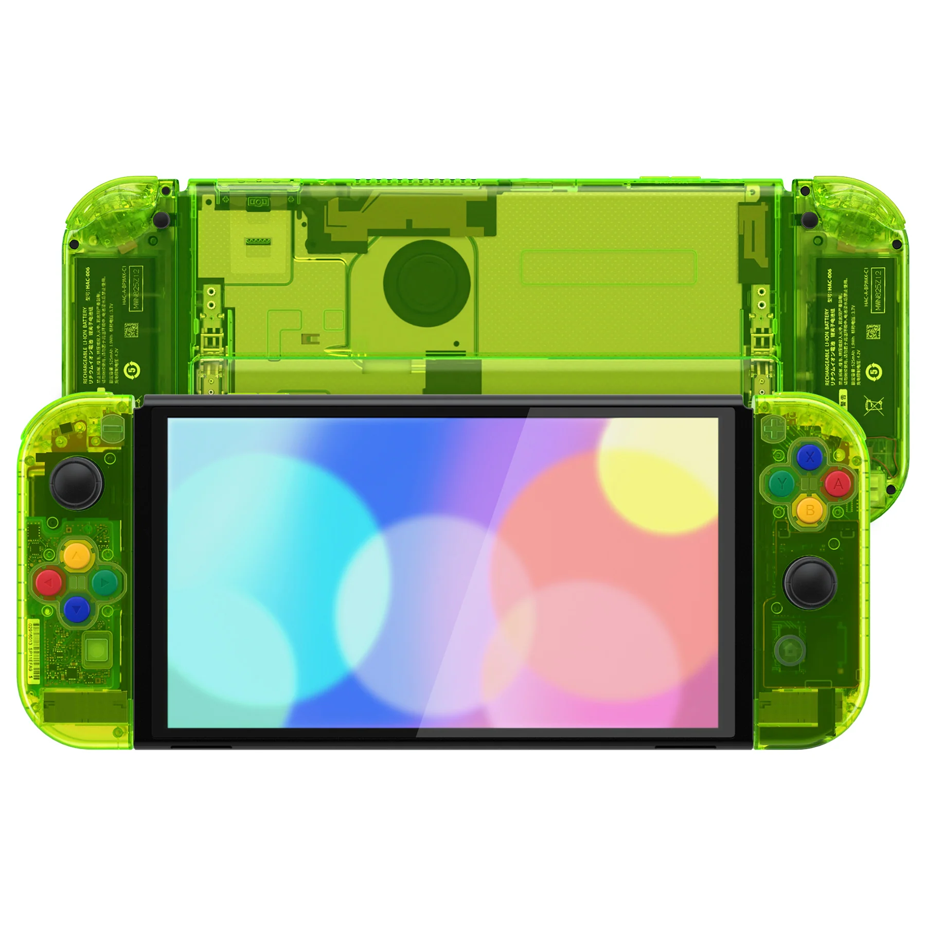eXtremeRate Custom Replacement Full Set Shell with Buttons for Nintendo Switch OLED - Crystal Clear Lime Green - Image 4