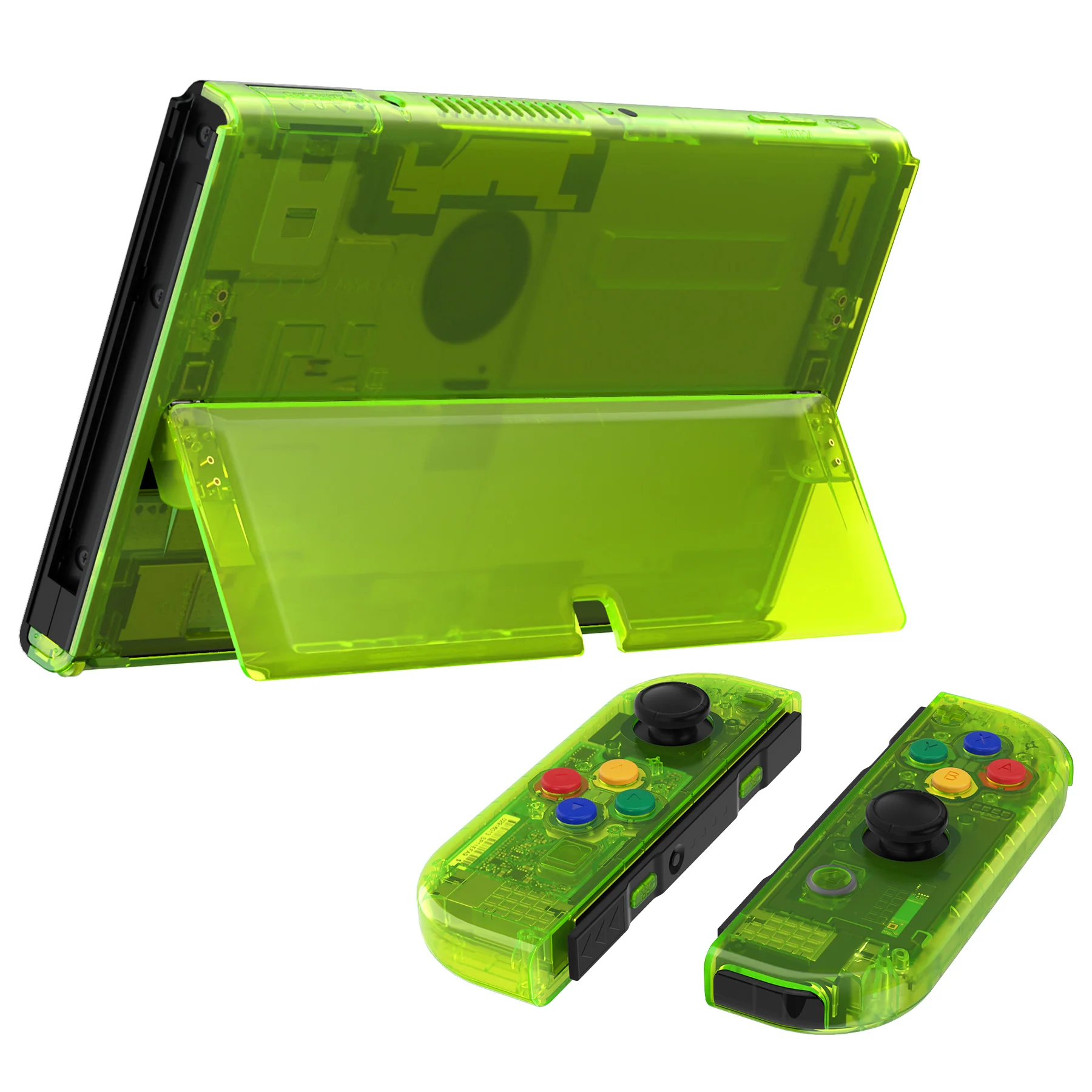 eXtremeRate Custom Replacement Full Set Shell with Buttons for Nintendo Switch OLED - Crystal Clear Lime Green - Image 7
