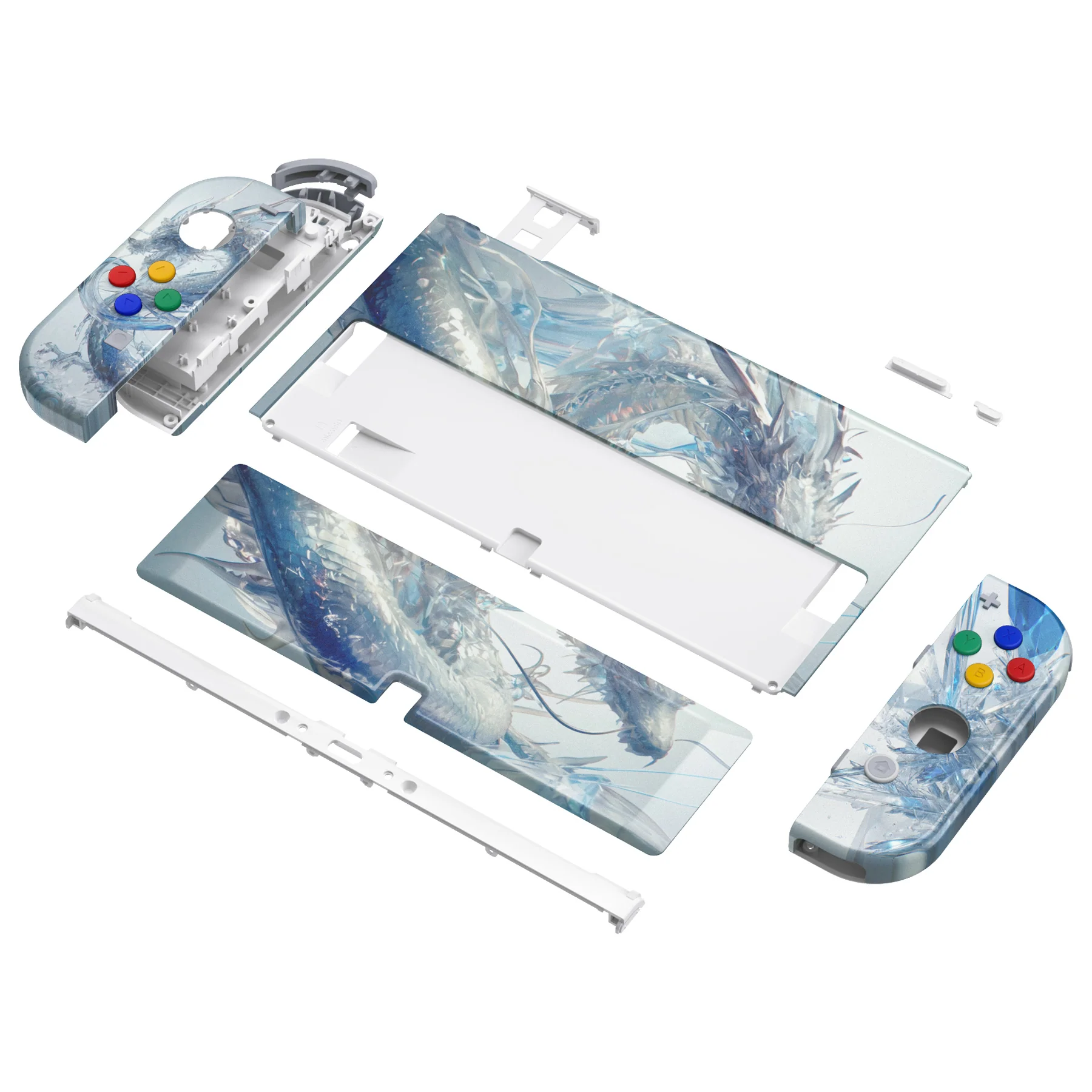 eXtremeRate Custom Replacement Full Set Shell with Buttons for Nintendo Switch OLED - Crystal Dragon - Image 11