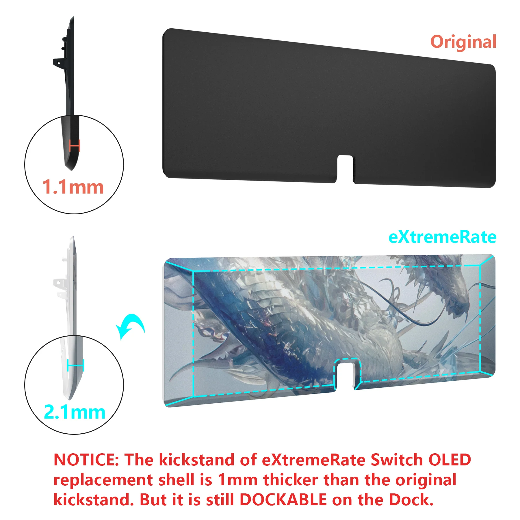 eXtremeRate Custom Replacement Full Set Shell with Buttons for Nintendo Switch OLED - Crystal Dragon - Image 12