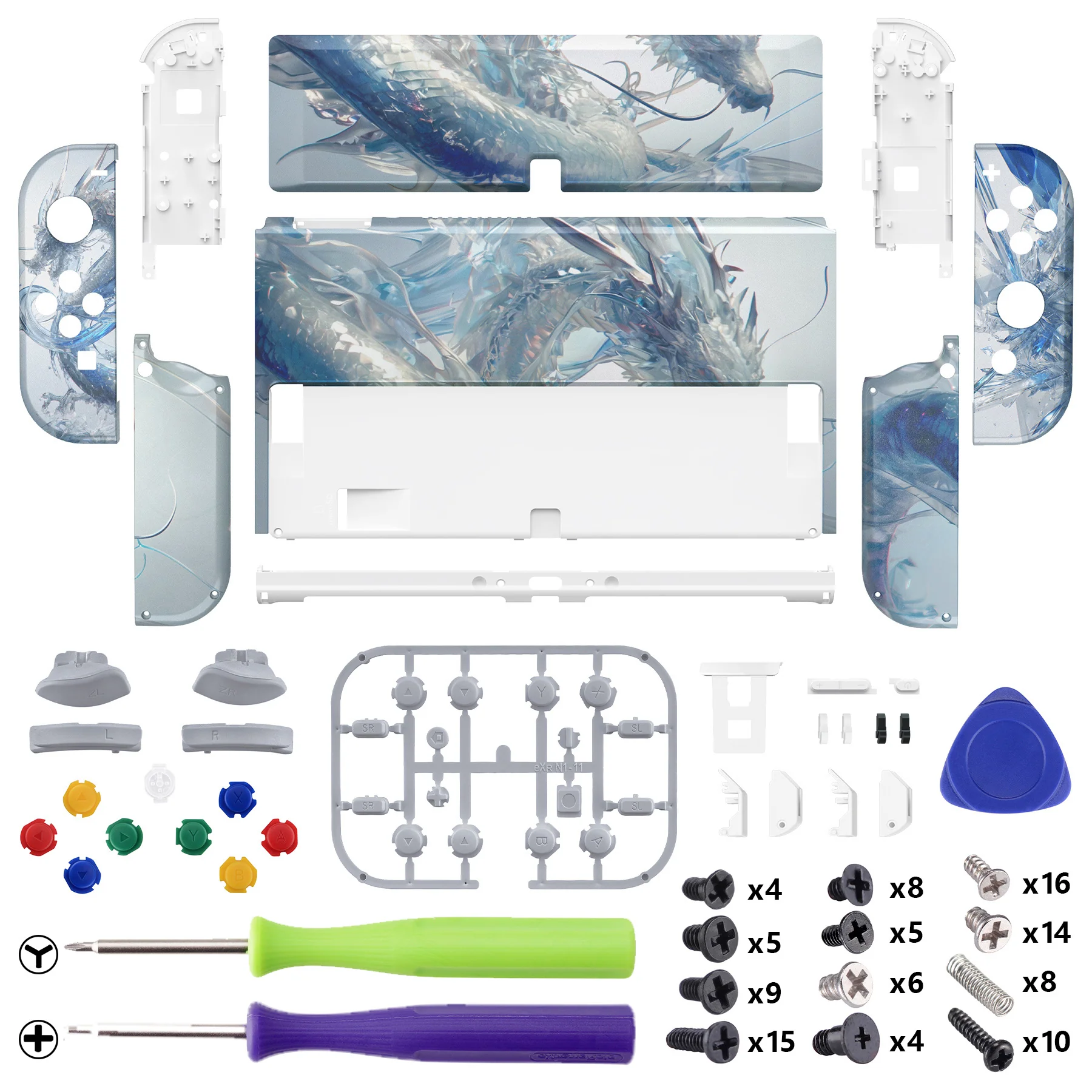 eXtremeRate Custom Replacement Full Set Shell with Buttons for Nintendo Switch OLED - Crystal Dragon - Image 2