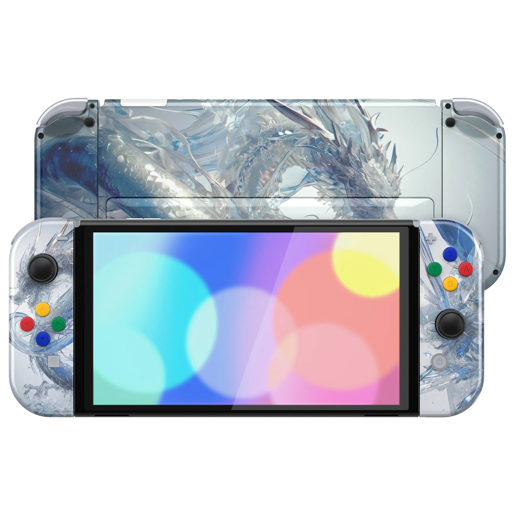 eXtremeRate Custom Replacement Full Set Shell with Buttons for Nintendo Switch OLED - Crystal Dragon - Image 4