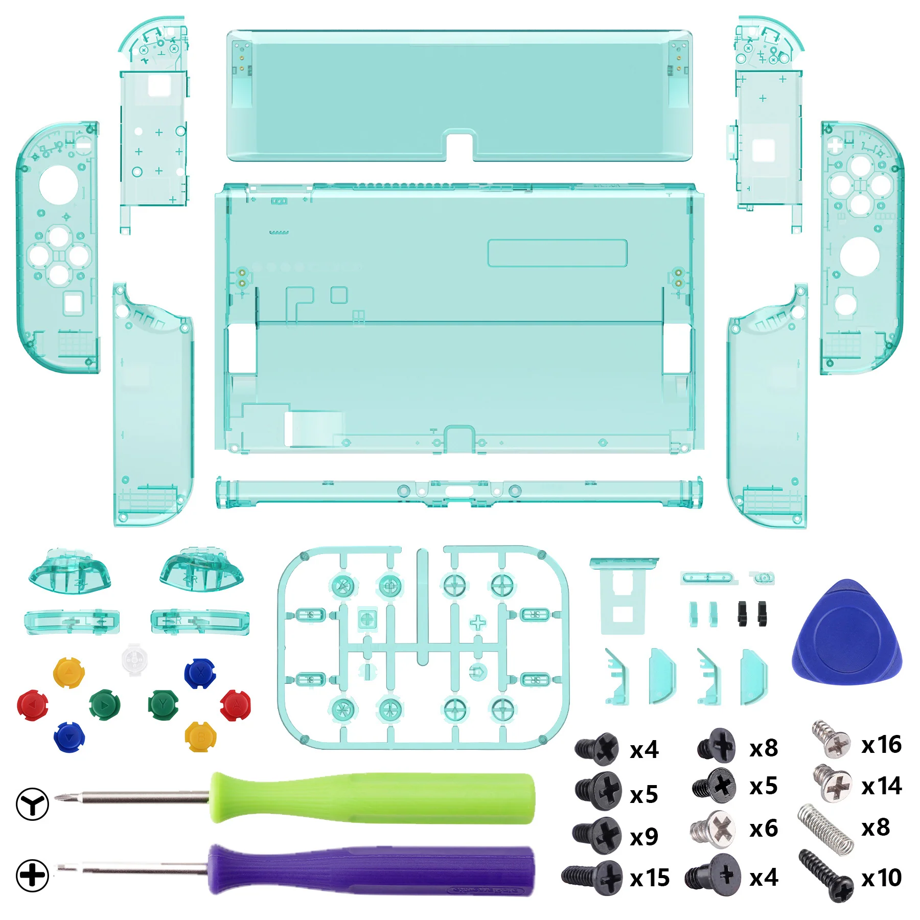 eXtremeRate Custom Replacement Full Set Shell with Buttons for Nintendo Switch OLED - Crystal Emerald Green - Image 2