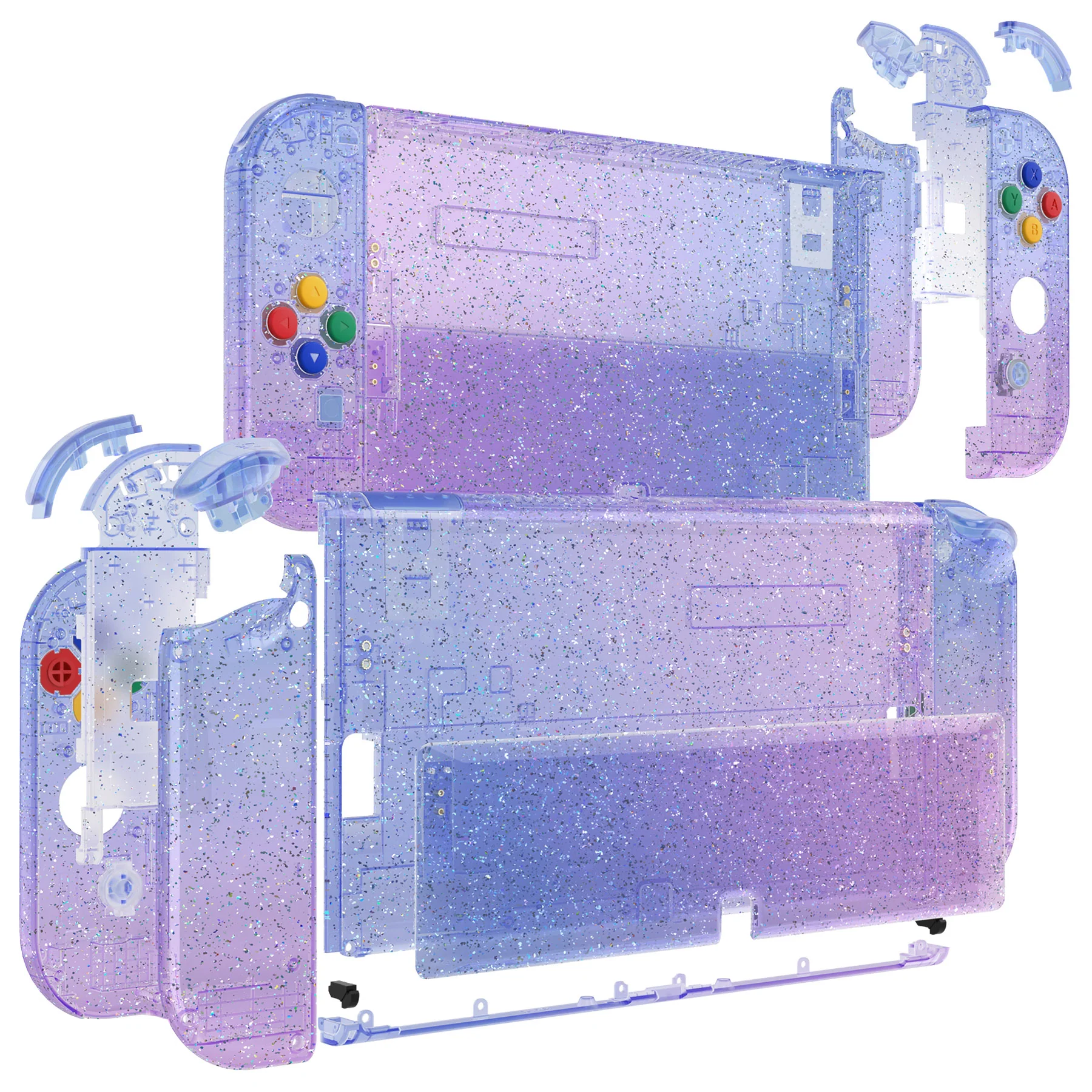 eXtremeRate Custom Replacement Full Set Shell with Buttons for Nintendo Switch OLED - Glitter Gradient Translucent Bluebell - Image 10