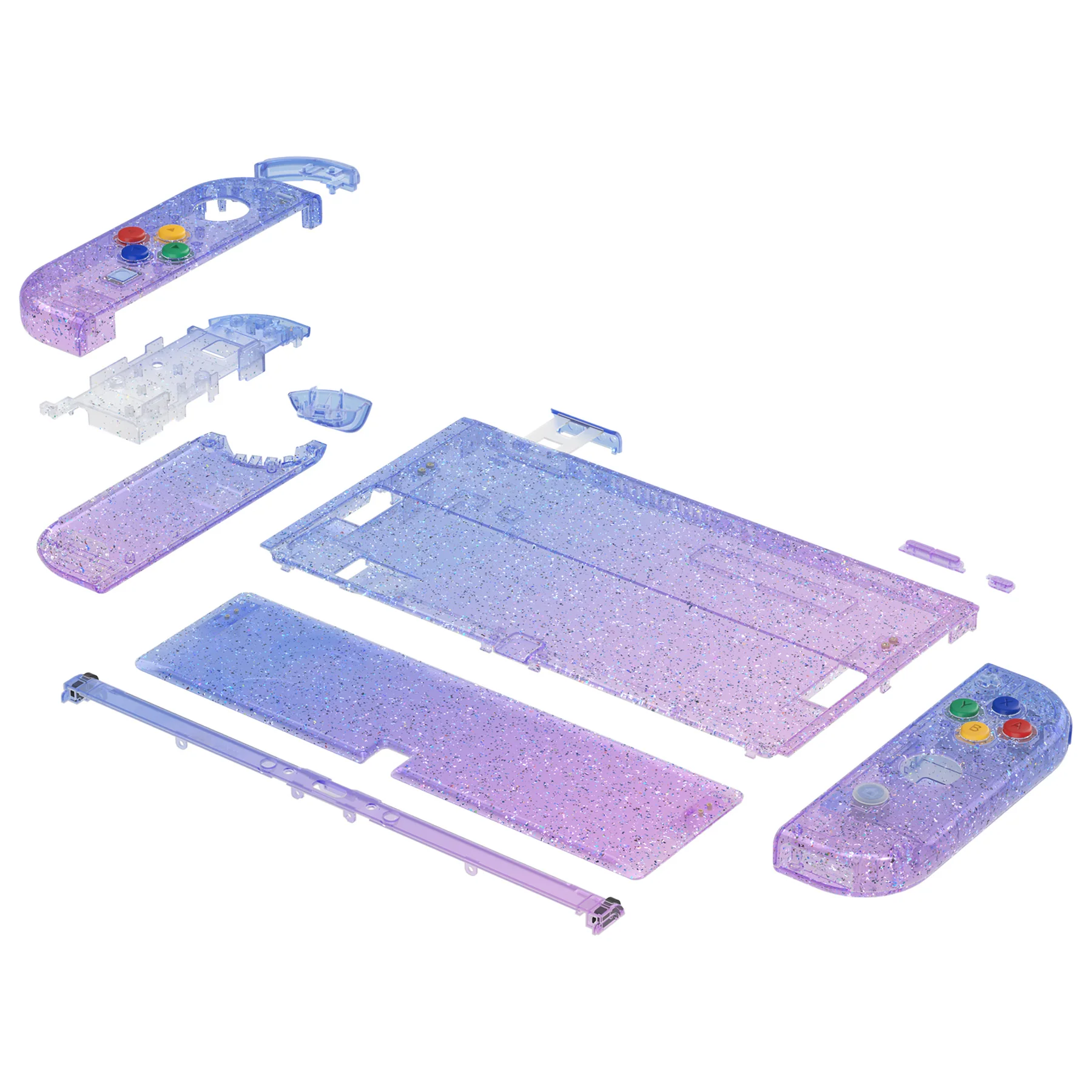 eXtremeRate Custom Replacement Full Set Shell with Buttons for Nintendo Switch OLED - Glitter Gradient Translucent Bluebell - Image 11