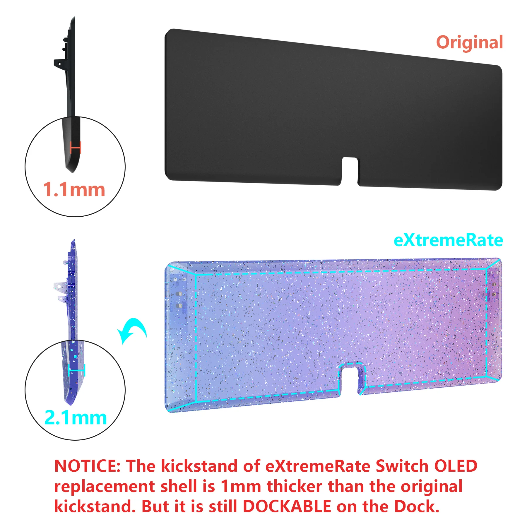eXtremeRate Custom Replacement Full Set Shell with Buttons for Nintendo Switch OLED - Glitter Gradient Translucent Bluebell - Image 12