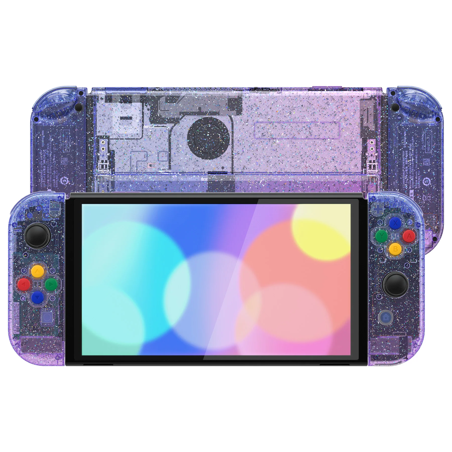 eXtremeRate Custom Replacement Full Set Shell with Buttons for Nintendo Switch OLED - Glitter Gradient Translucent Bluebell - Image 4