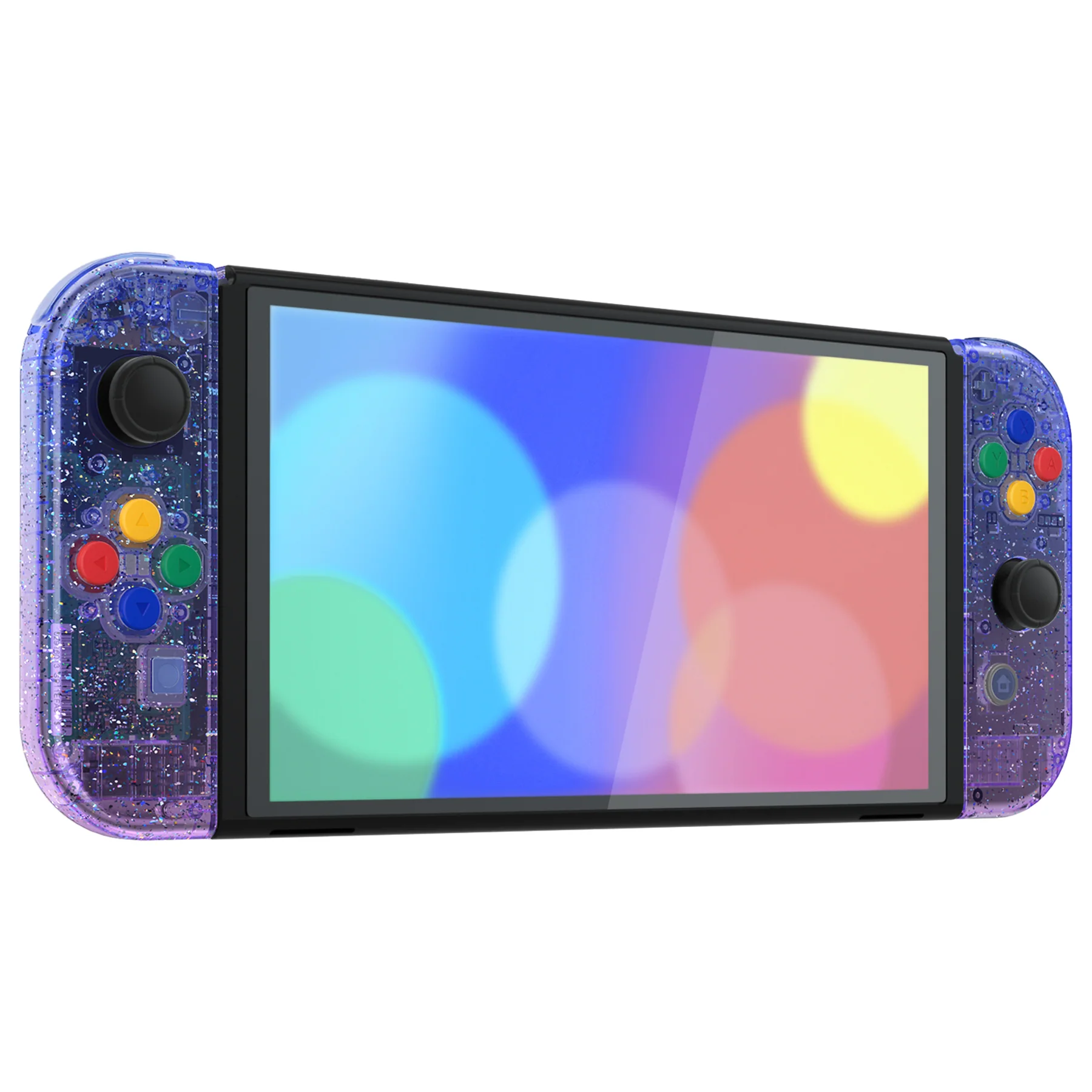 eXtremeRate Custom Replacement Full Set Shell with Buttons for Nintendo Switch OLED - Glitter Gradient Translucent Bluebell - Image 6