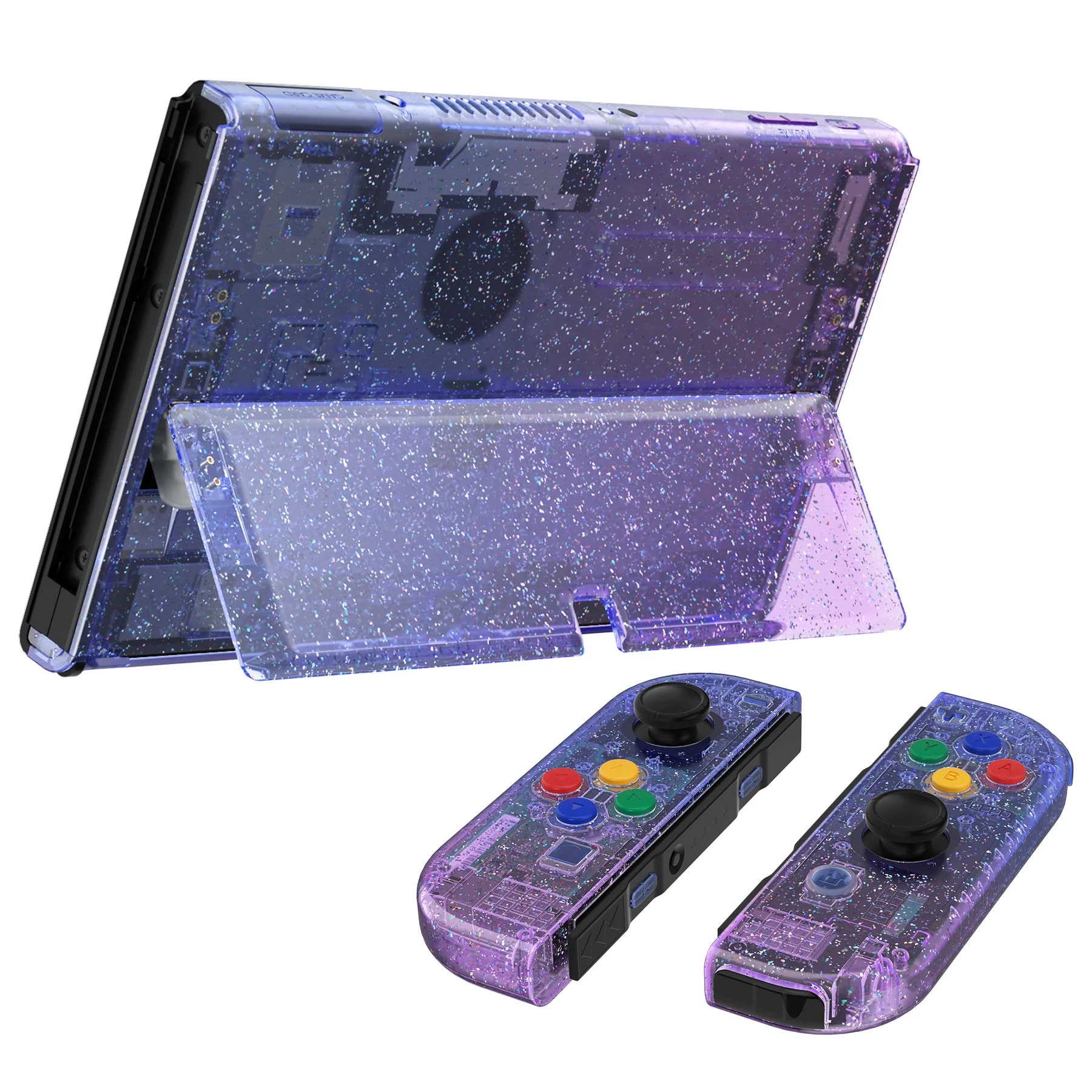 eXtremeRate Custom Replacement Full Set Shell with Buttons for Nintendo Switch OLED - Glitter Gradient Translucent Bluebell - Image 7