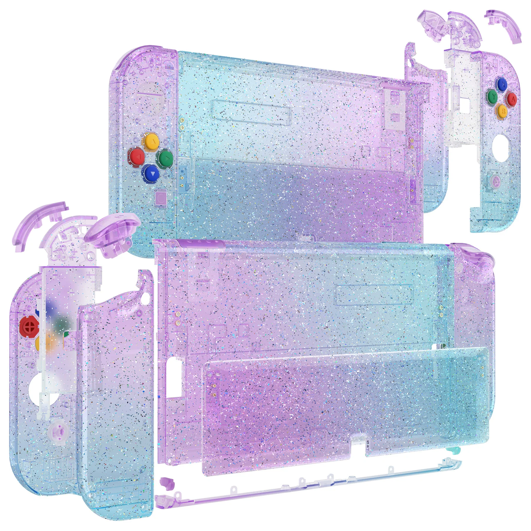 eXtremeRate Custom Replacement Full Set Shell with Buttons for Nintendo Switch OLED - Glitter Gradient Translucent Bluebell & Blue - Image 10
