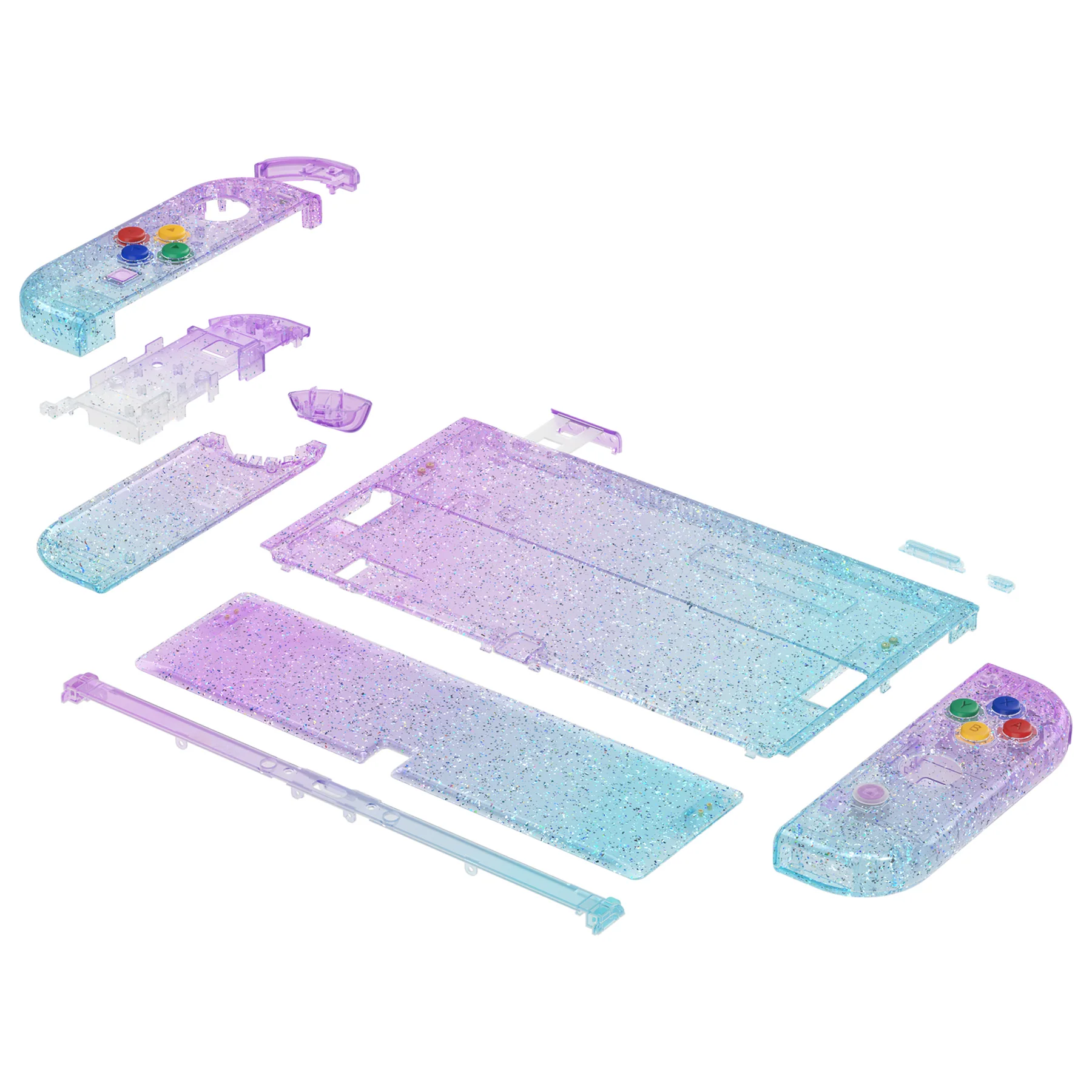 eXtremeRate Custom Replacement Full Set Shell with Buttons for Nintendo Switch OLED - Glitter Gradient Translucent Bluebell & Blue - Image 11