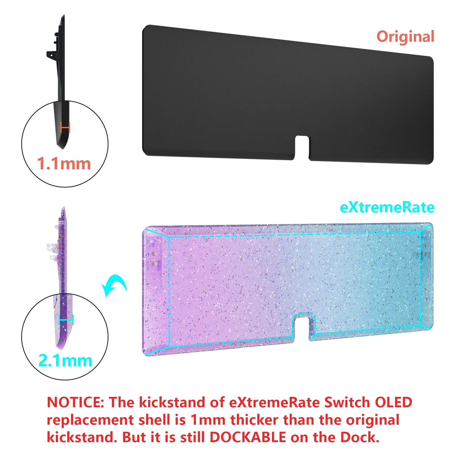 eXtremeRate Custom Replacement Full Set Shell with Buttons for Nintendo Switch OLED - Glitter Gradient Translucent Bluebell & Blue - Image 12