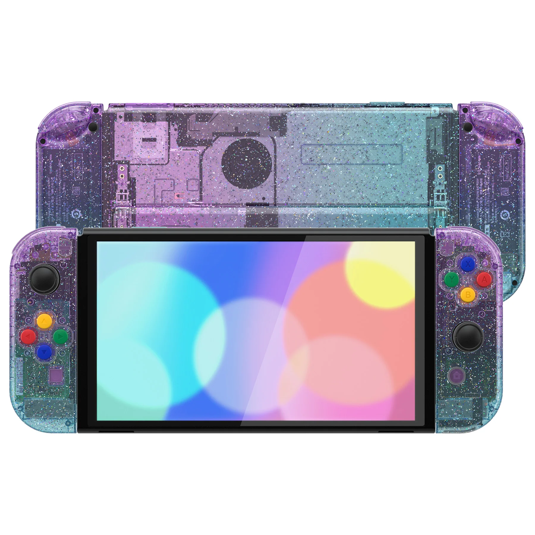 eXtremeRate Custom Replacement Full Set Shell with Buttons for Nintendo Switch OLED - Glitter Gradient Translucent Bluebell & Blue - Image 4