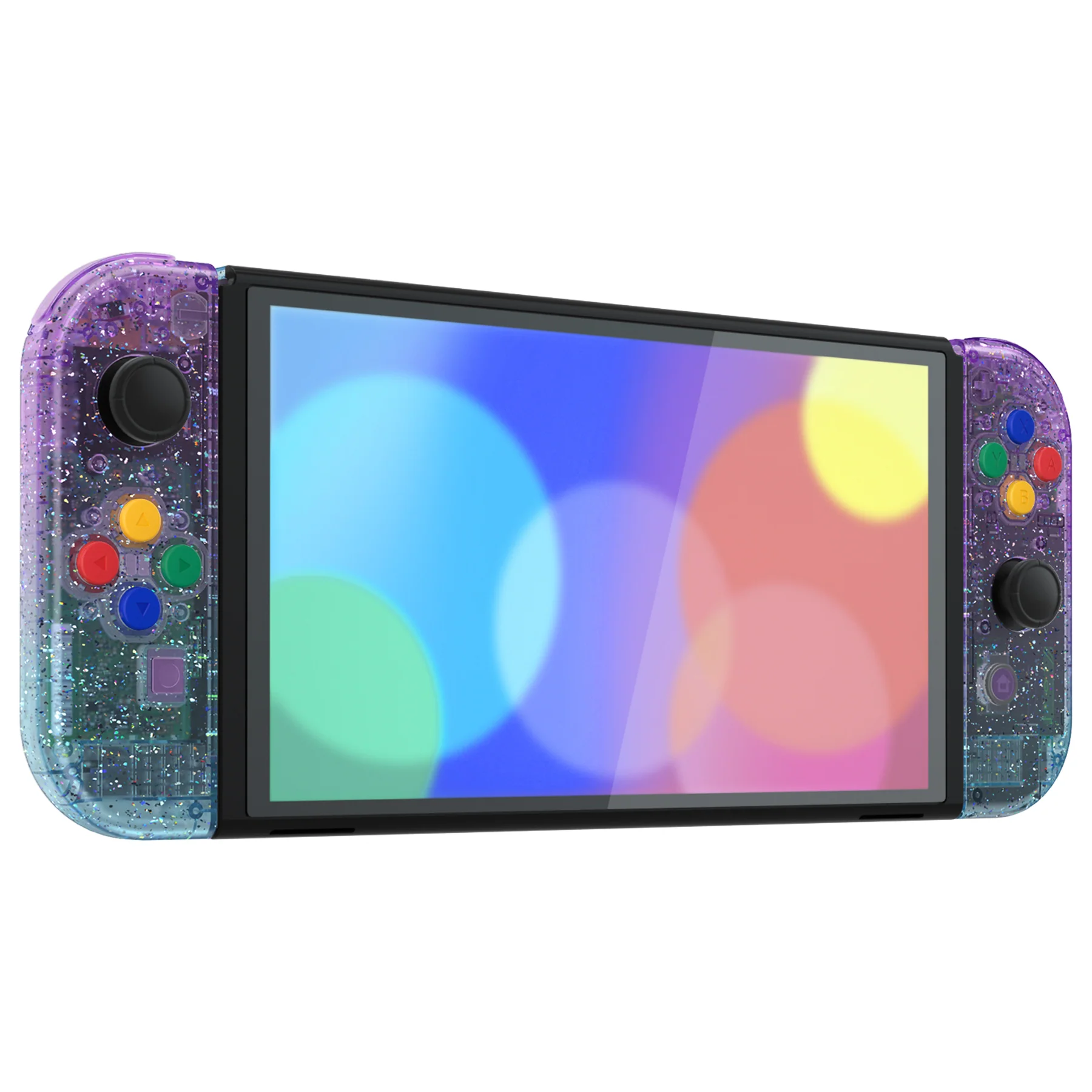 eXtremeRate Custom Replacement Full Set Shell with Buttons for Nintendo Switch OLED - Glitter Gradient Translucent Bluebell & Blue - Image 6