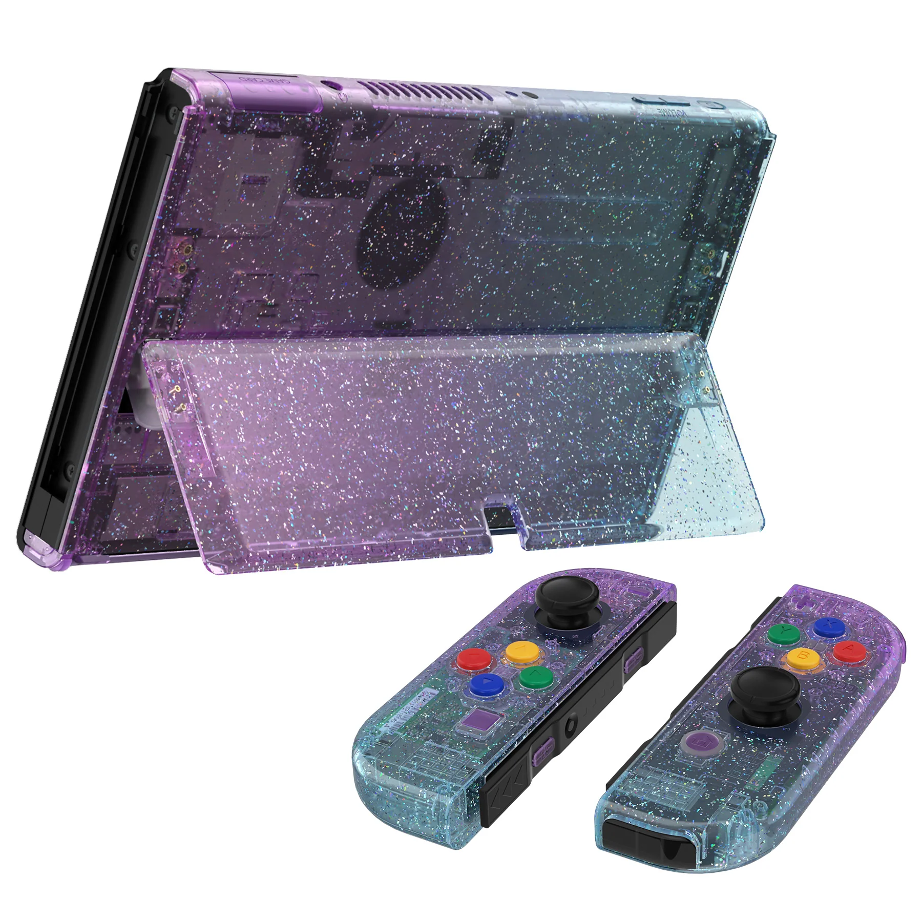 eXtremeRate Custom Replacement Full Set Shell with Buttons for Nintendo Switch OLED - Glitter Gradient Translucent Bluebell & Blue - Image 7