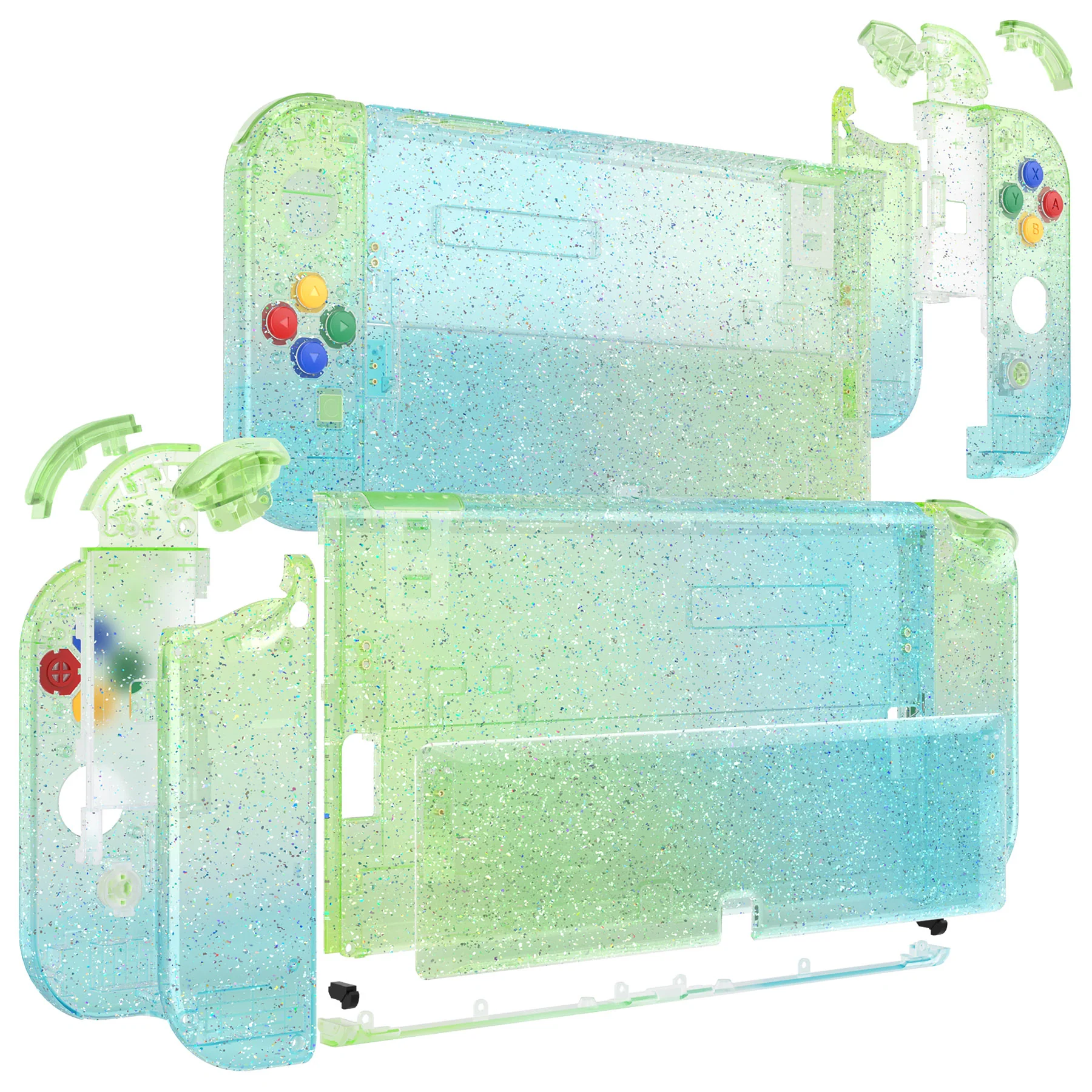 eXtremeRate Custom Replacement Full Set Shell with Buttons for Nintendo Switch OLED - Glitter Gradient Translucent Green Blue - Image 10