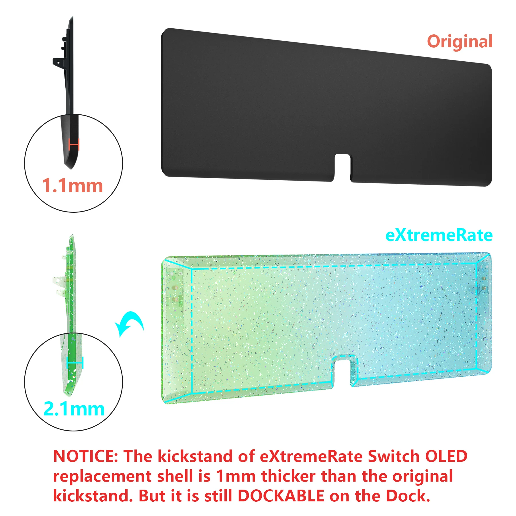 eXtremeRate Custom Replacement Full Set Shell with Buttons for Nintendo Switch OLED - Glitter Gradient Translucent Green Blue - Image 12