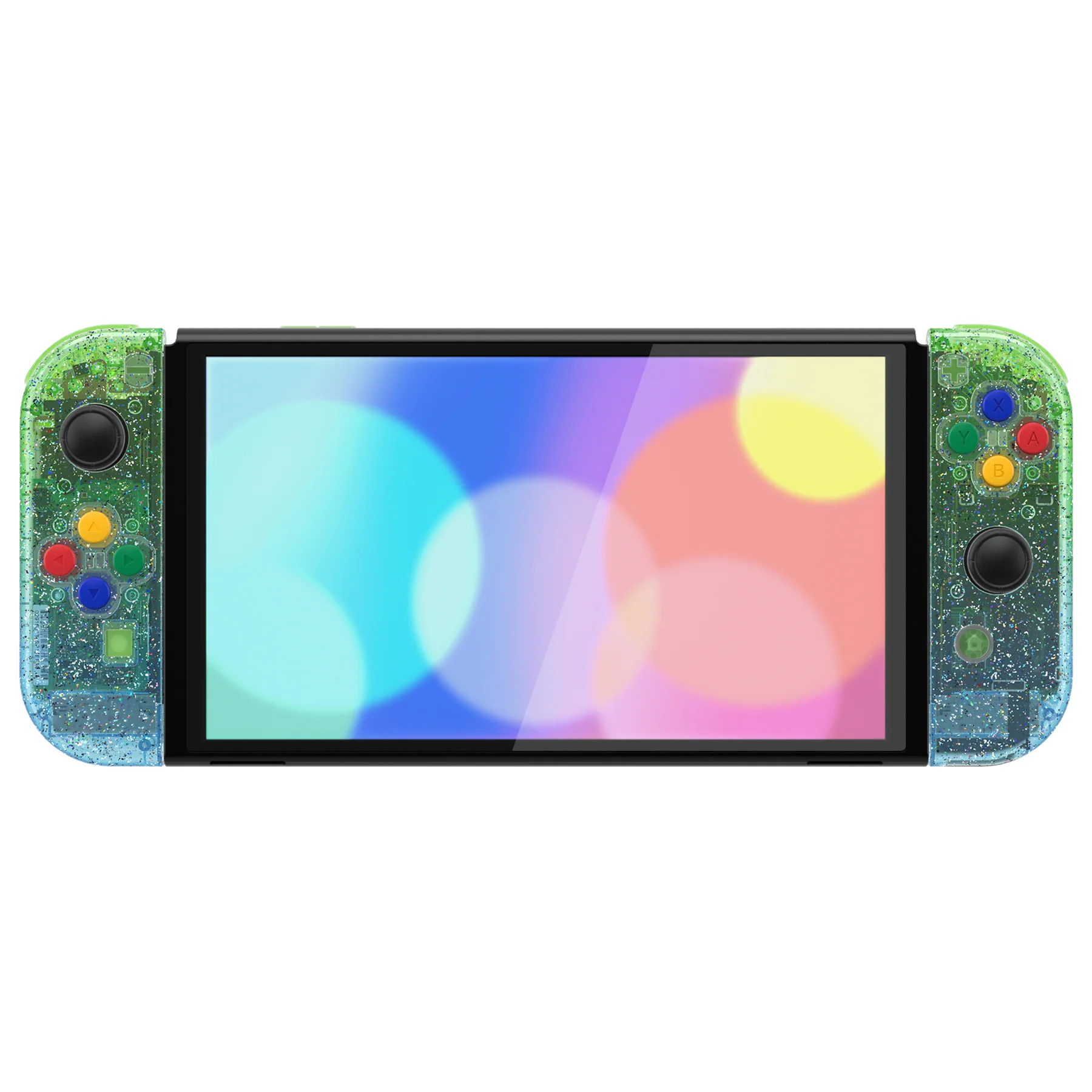 eXtremeRate Custom Replacement Full Set Shell with Buttons for Nintendo Switch OLED - Glitter Gradient Translucent Green Blue - Image 5