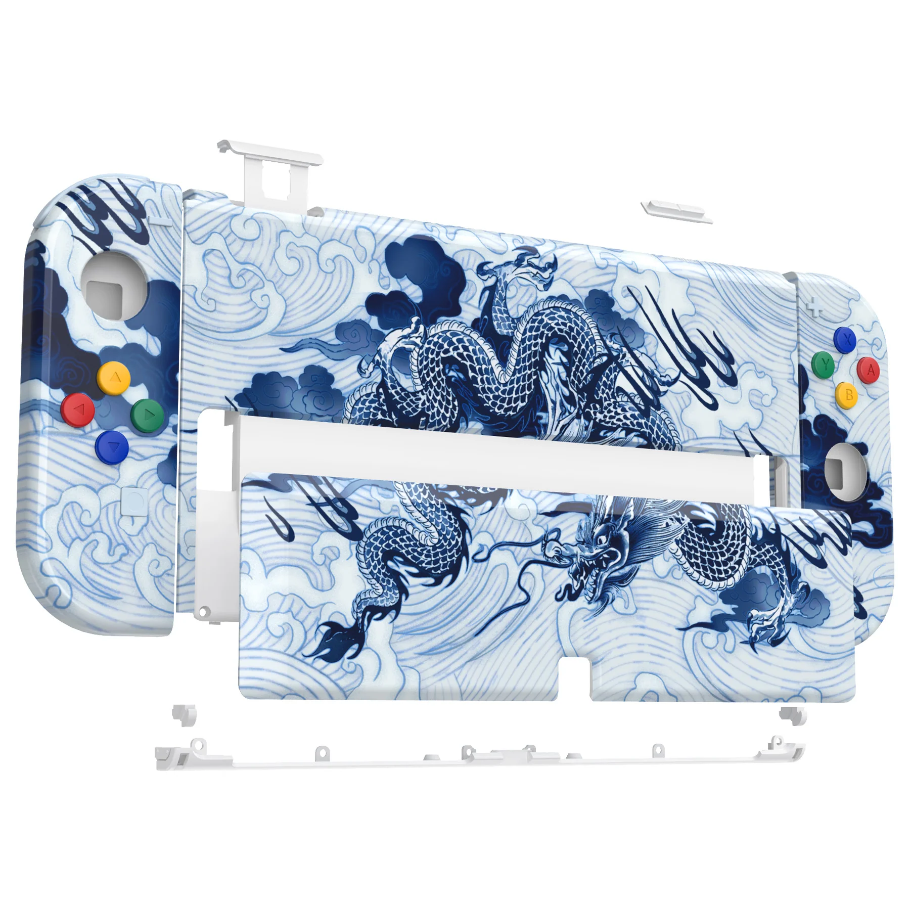 eXtremeRate Custom Replacement Full Set Shell with Buttons for Nintendo Switch OLED - Porcelain Dragon - Image 10