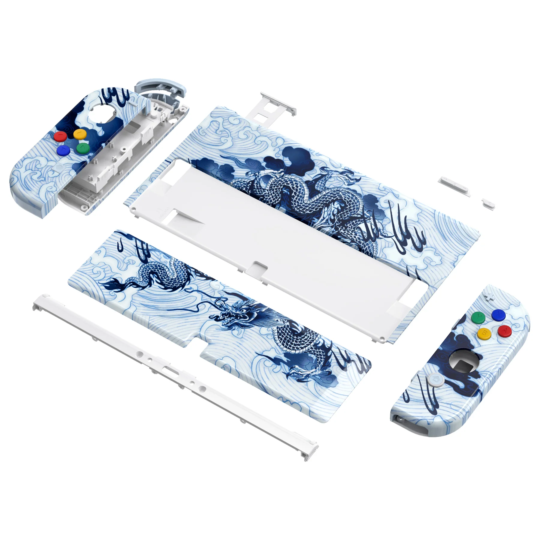 eXtremeRate Custom Replacement Full Set Shell with Buttons for Nintendo Switch OLED - Porcelain Dragon - Image 11