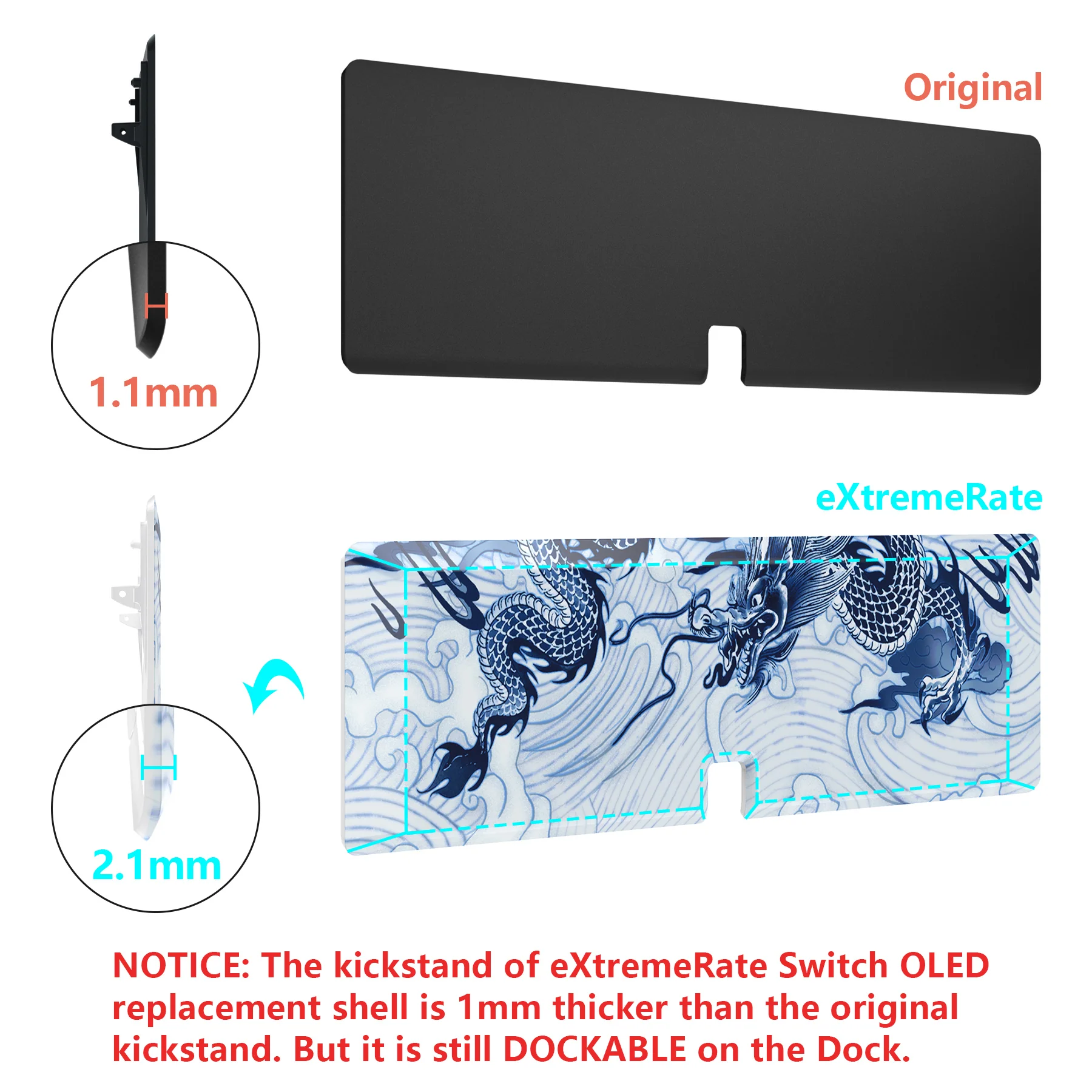 eXtremeRate Custom Replacement Full Set Shell with Buttons for Nintendo Switch OLED - Porcelain Dragon - Image 12