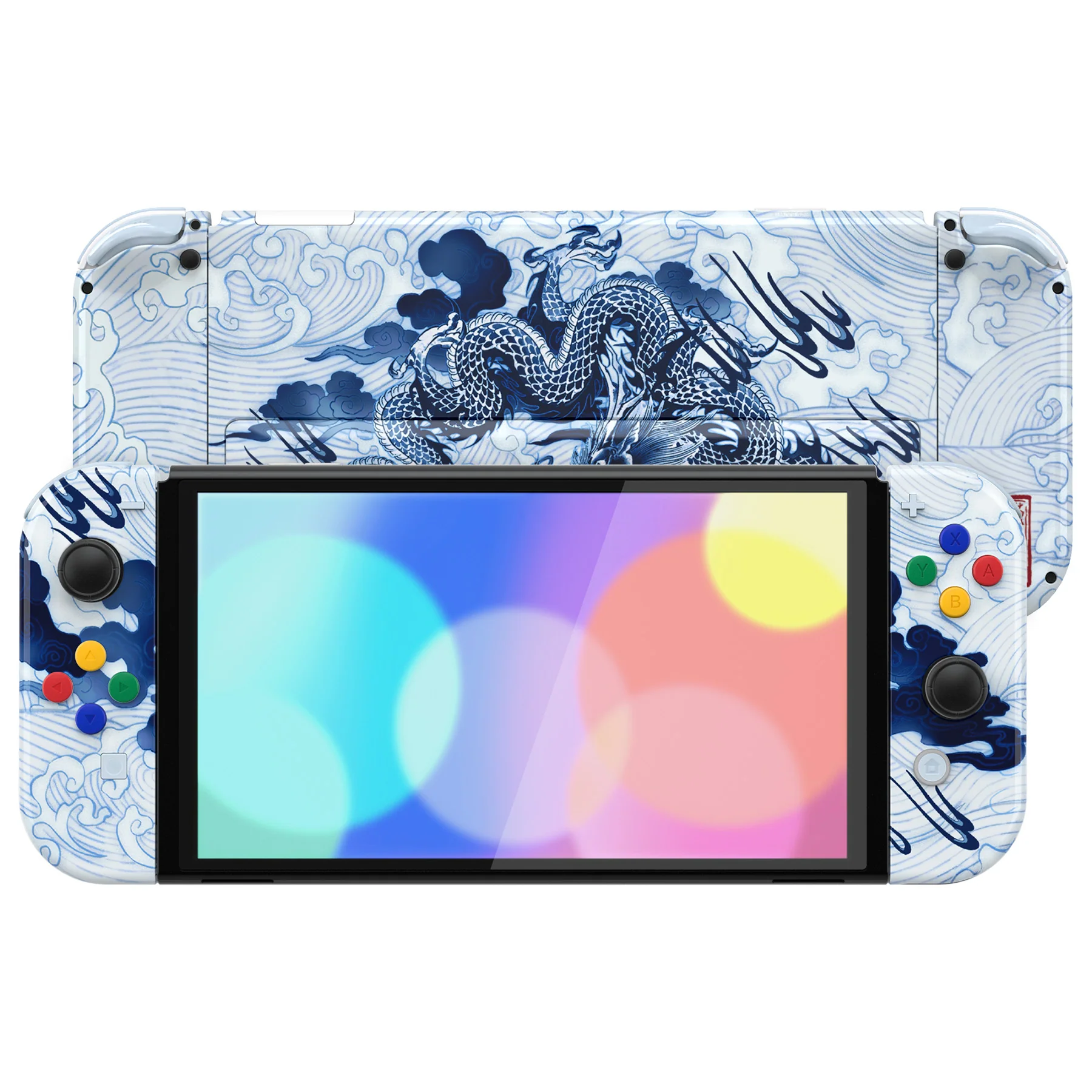 eXtremeRate Custom Replacement Full Set Shell with Buttons for Nintendo Switch OLED - Porcelain Dragon - Image 4