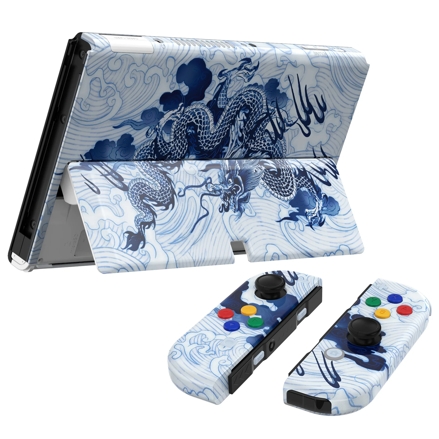 eXtremeRate Custom Replacement Full Set Shell with Buttons for Nintendo Switch OLED - Porcelain Dragon - Image 7