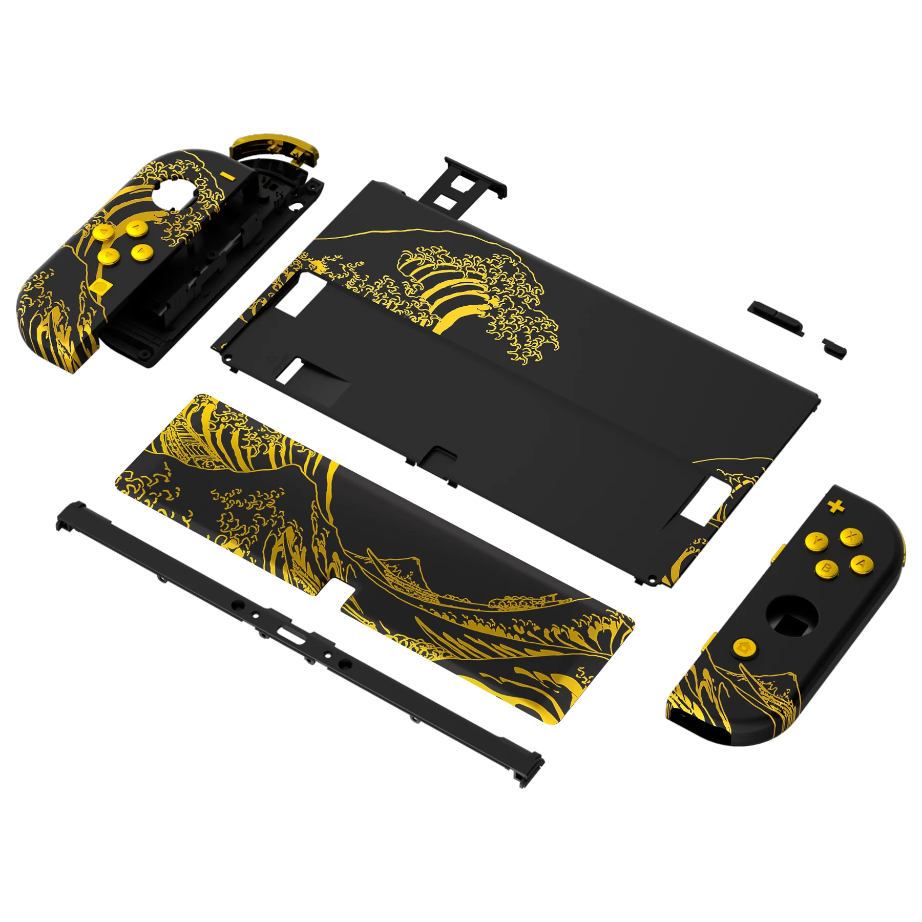 eXtremeRate Custom Replacement Full Set Shell with Buttons for Nintendo Switch OLED - The Great GOLDEN Wave Off Kanagawa - Black - Image 11
