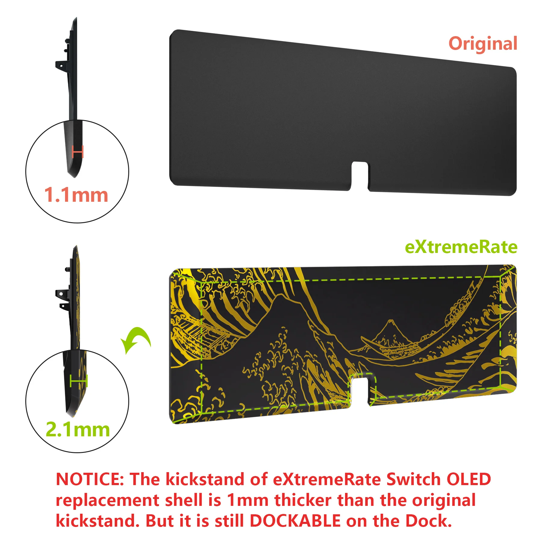 eXtremeRate Custom Replacement Full Set Shell with Buttons for Nintendo Switch OLED - The Great GOLDEN Wave Off Kanagawa - Black - Image 12
