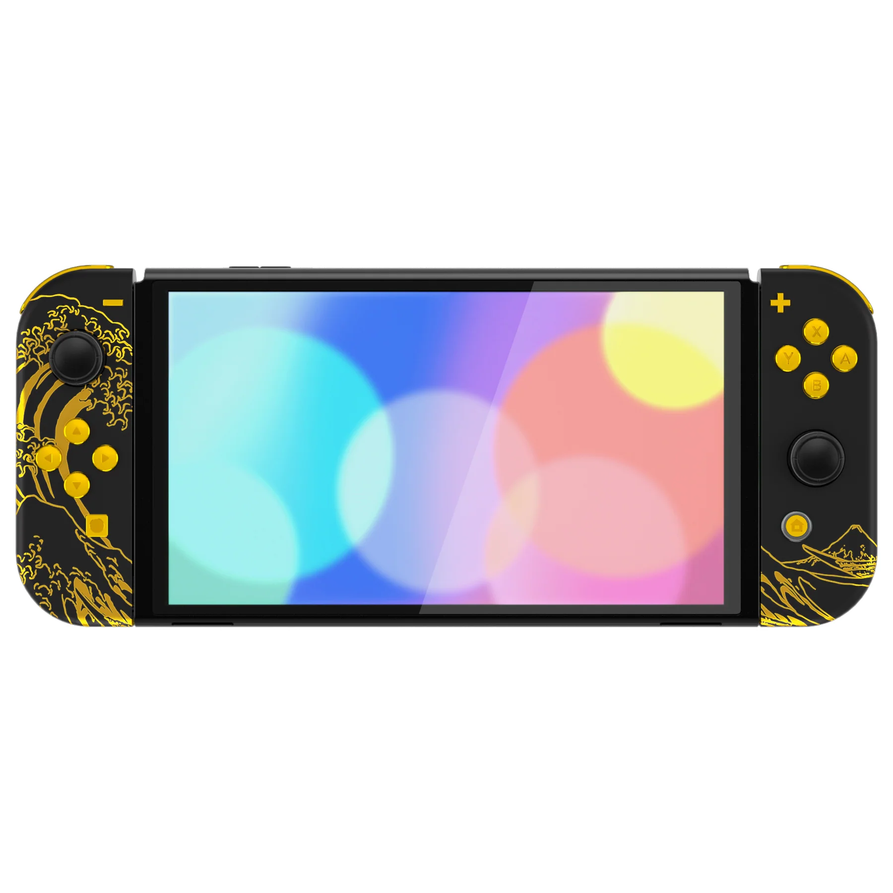 eXtremeRate Custom Replacement Full Set Shell with Buttons for Nintendo Switch OLED - The Great GOLDEN Wave Off Kanagawa - Black - Image 5