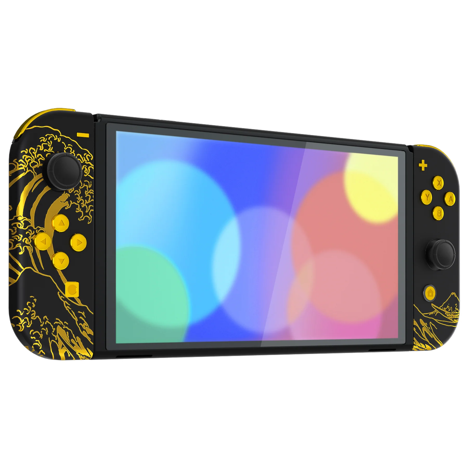 eXtremeRate Custom Replacement Full Set Shell with Buttons for Nintendo Switch OLED - The Great GOLDEN Wave Off Kanagawa - Black - Image 6