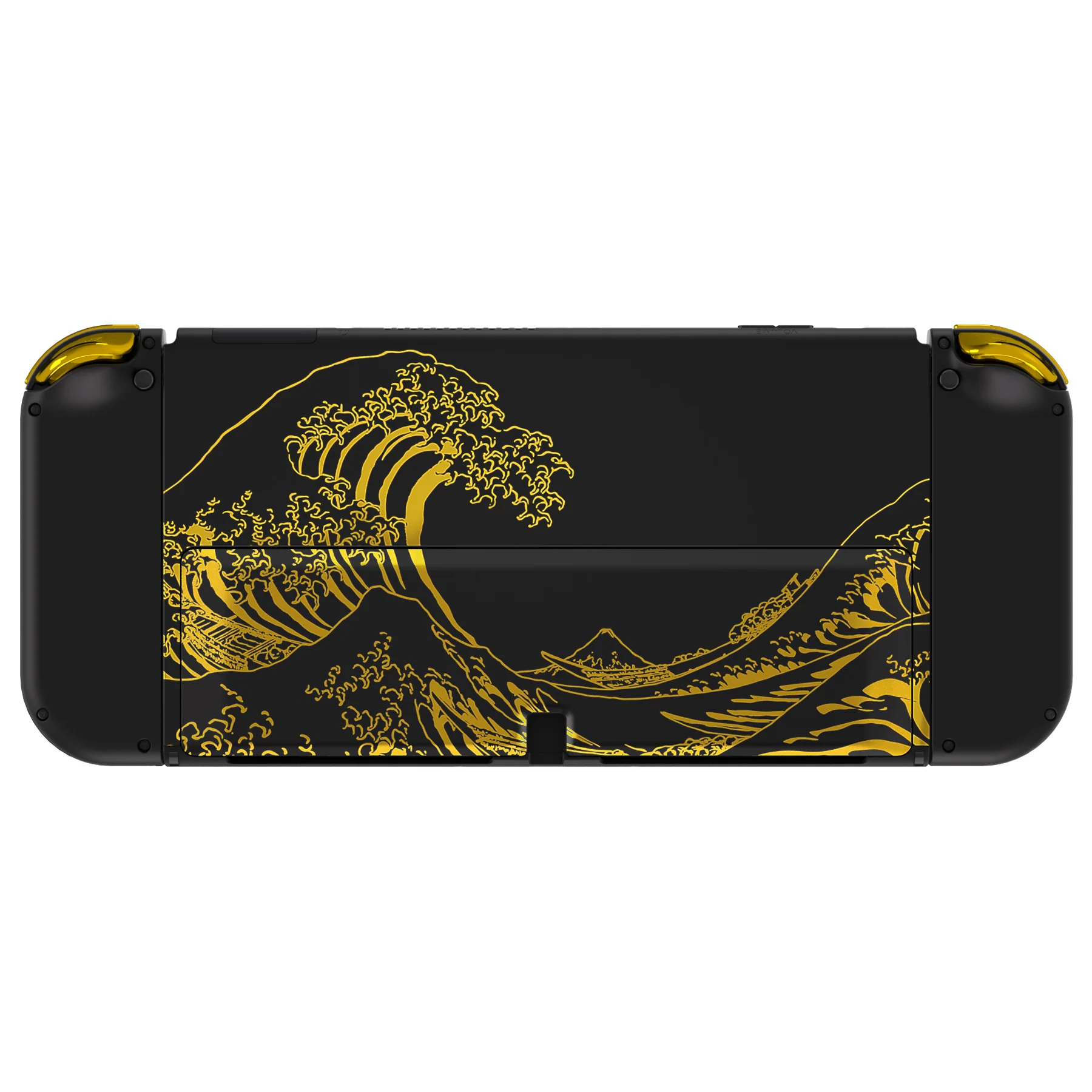 eXtremeRate Custom Replacement Full Set Shell with Buttons for Nintendo Switch OLED - The Great GOLDEN Wave Off Kanagawa - Black - Image 8