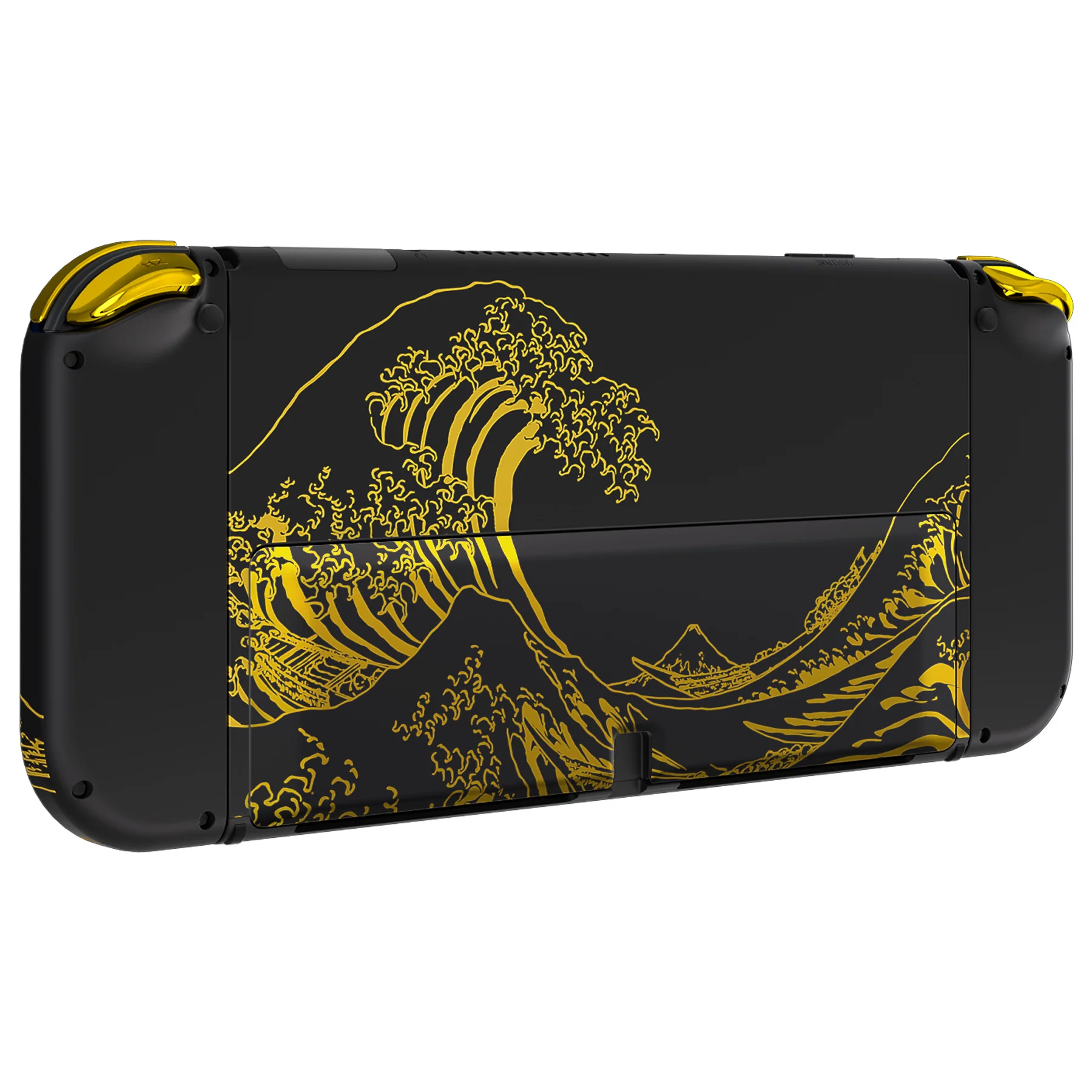 eXtremeRate Custom Replacement Full Set Shell with Buttons for Nintendo Switch OLED - The Great GOLDEN Wave Off Kanagawa - Black - Image 9