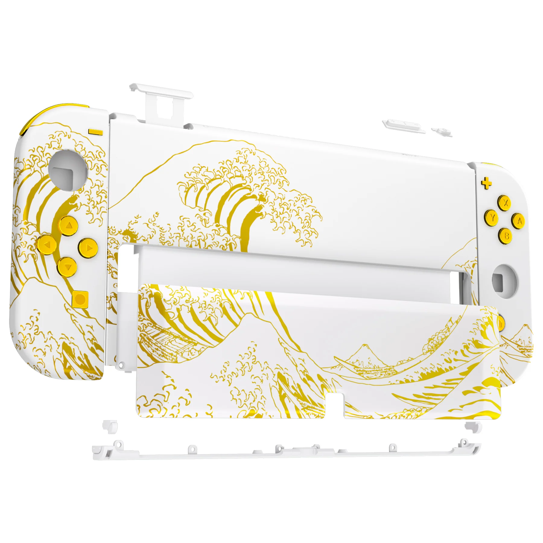 eXtremeRate Custom Replacement Full Set Shell with Buttons for Nintendo Switch OLED - The Great GOLDEN Wave Off Kanagawa - White - Image 10