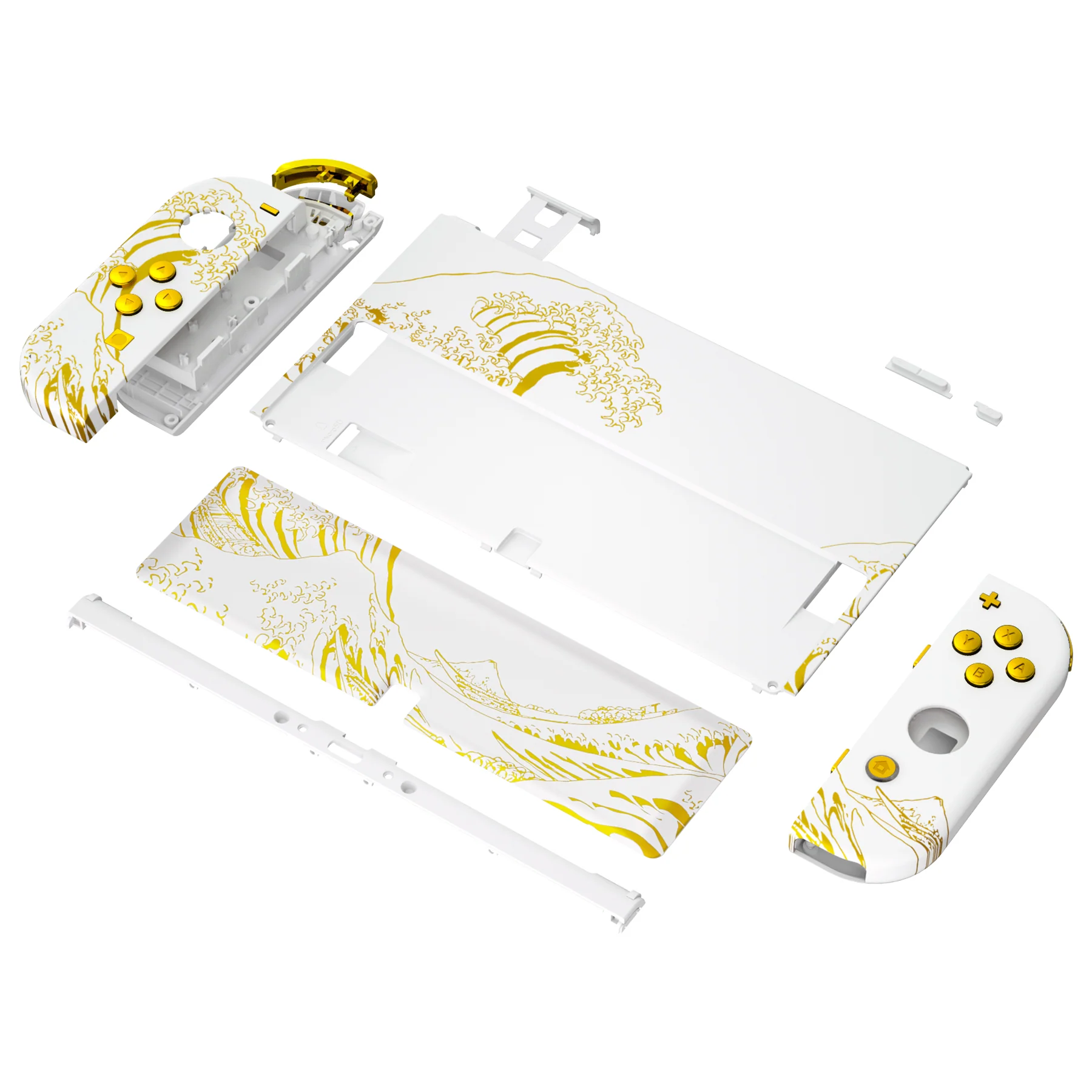 eXtremeRate Custom Replacement Full Set Shell with Buttons for Nintendo Switch OLED - The Great GOLDEN Wave Off Kanagawa - White - Image 11