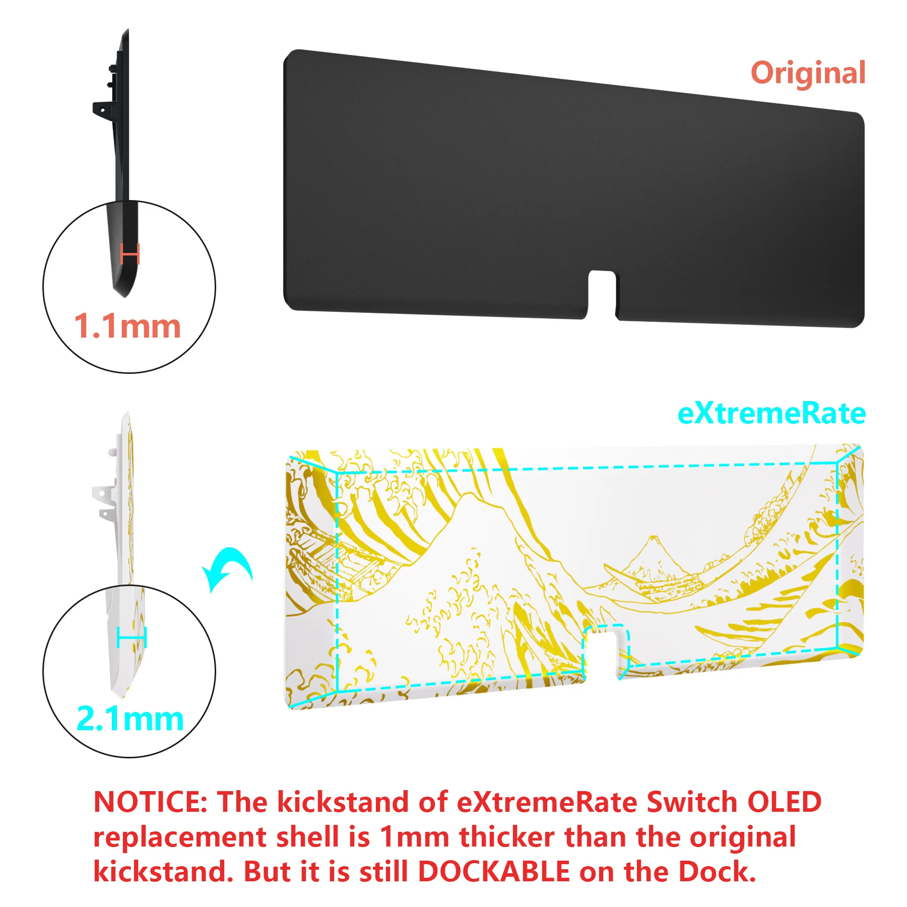eXtremeRate Custom Replacement Full Set Shell with Buttons for Nintendo Switch OLED - The Great GOLDEN Wave Off Kanagawa - White - Image 12