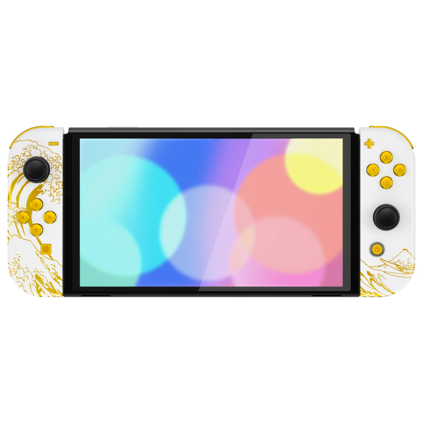 eXtremeRate Custom Replacement Full Set Shell with Buttons for Nintendo Switch OLED - The Great GOLDEN Wave Off Kanagawa - White - Image 5