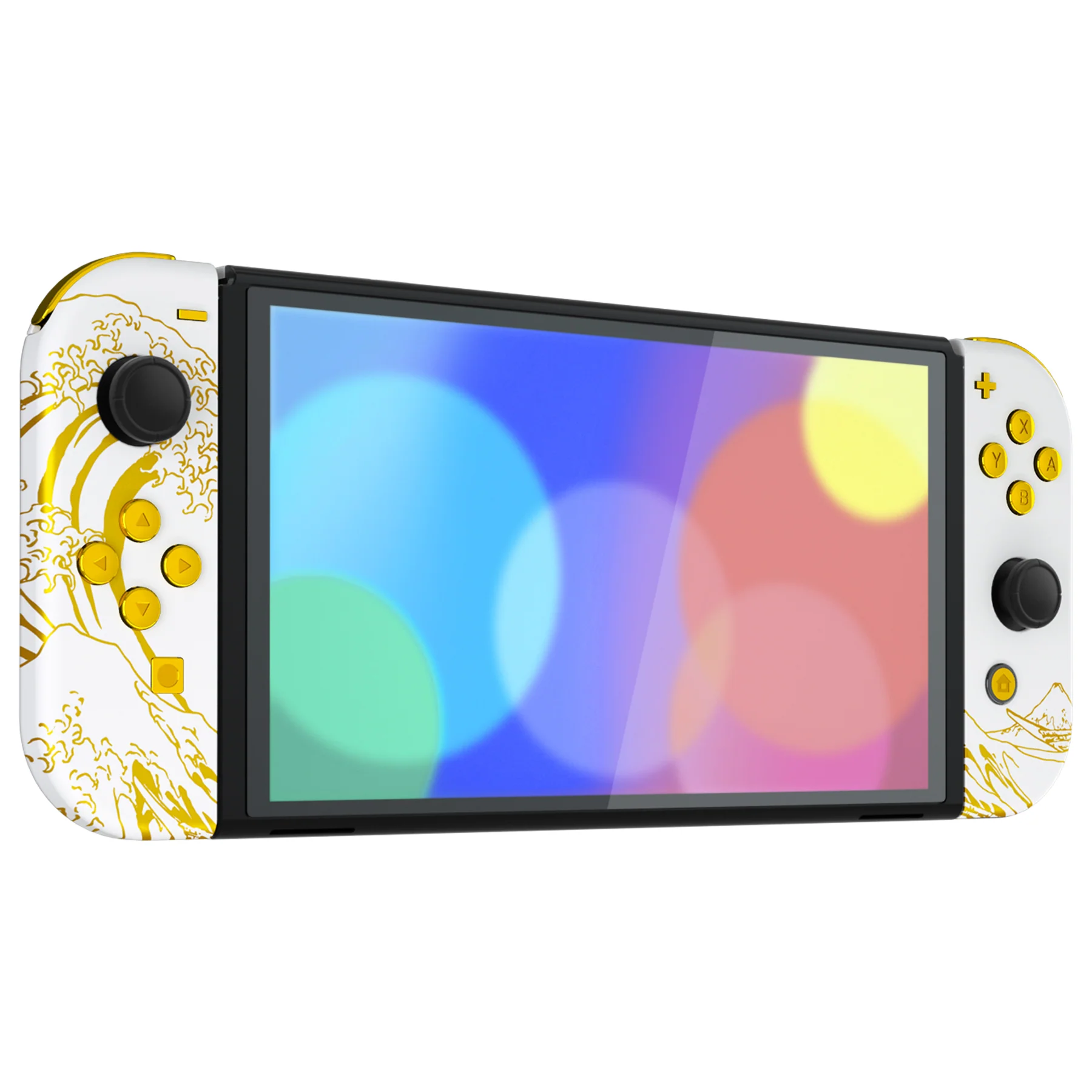 eXtremeRate Custom Replacement Full Set Shell with Buttons for Nintendo Switch OLED - The Great GOLDEN Wave Off Kanagawa - White - Image 6