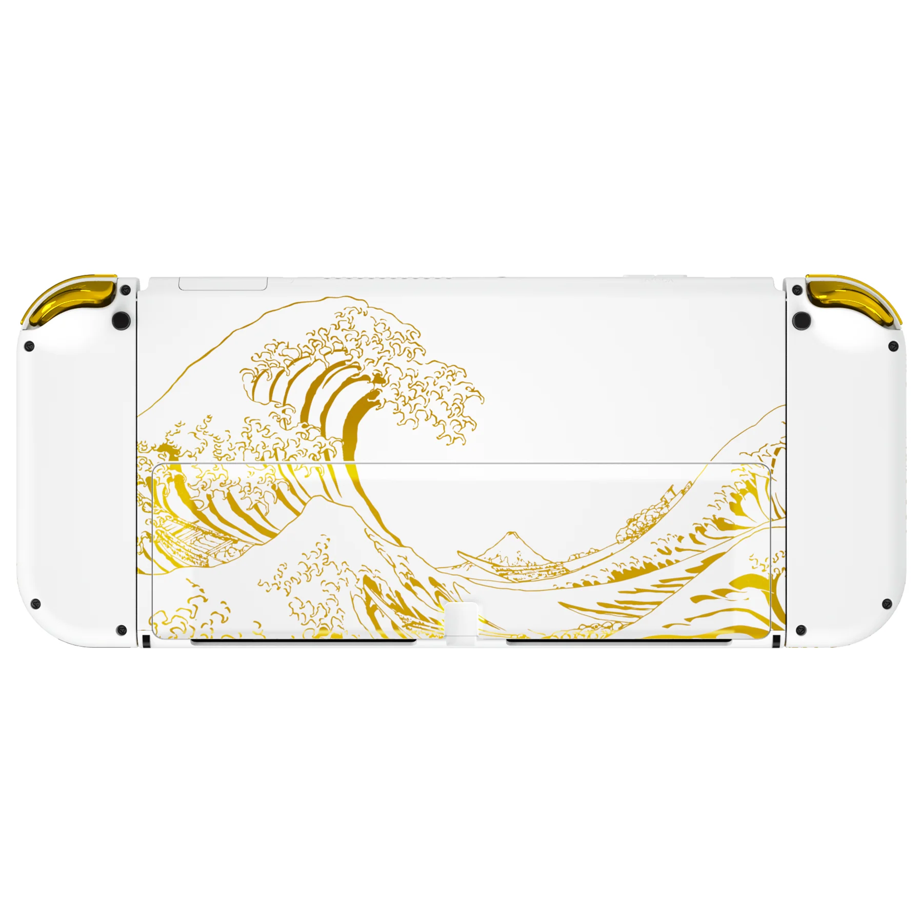 eXtremeRate Custom Replacement Full Set Shell with Buttons for Nintendo Switch OLED - The Great GOLDEN Wave Off Kanagawa - White - Image 8