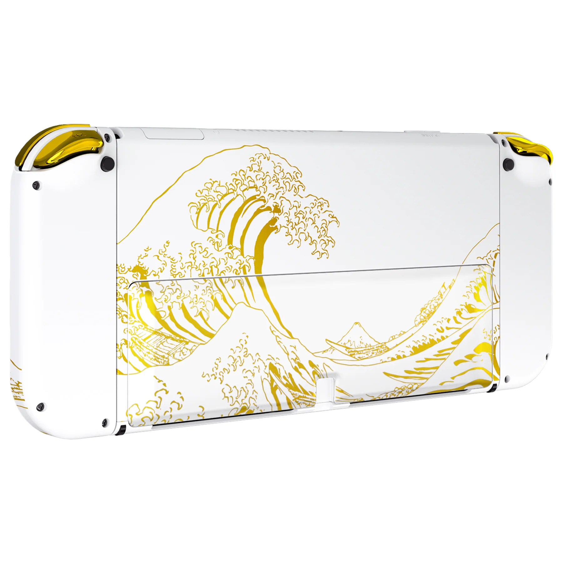 eXtremeRate Custom Replacement Full Set Shell with Buttons for Nintendo Switch OLED - The Great GOLDEN Wave Off Kanagawa - White - Image 9