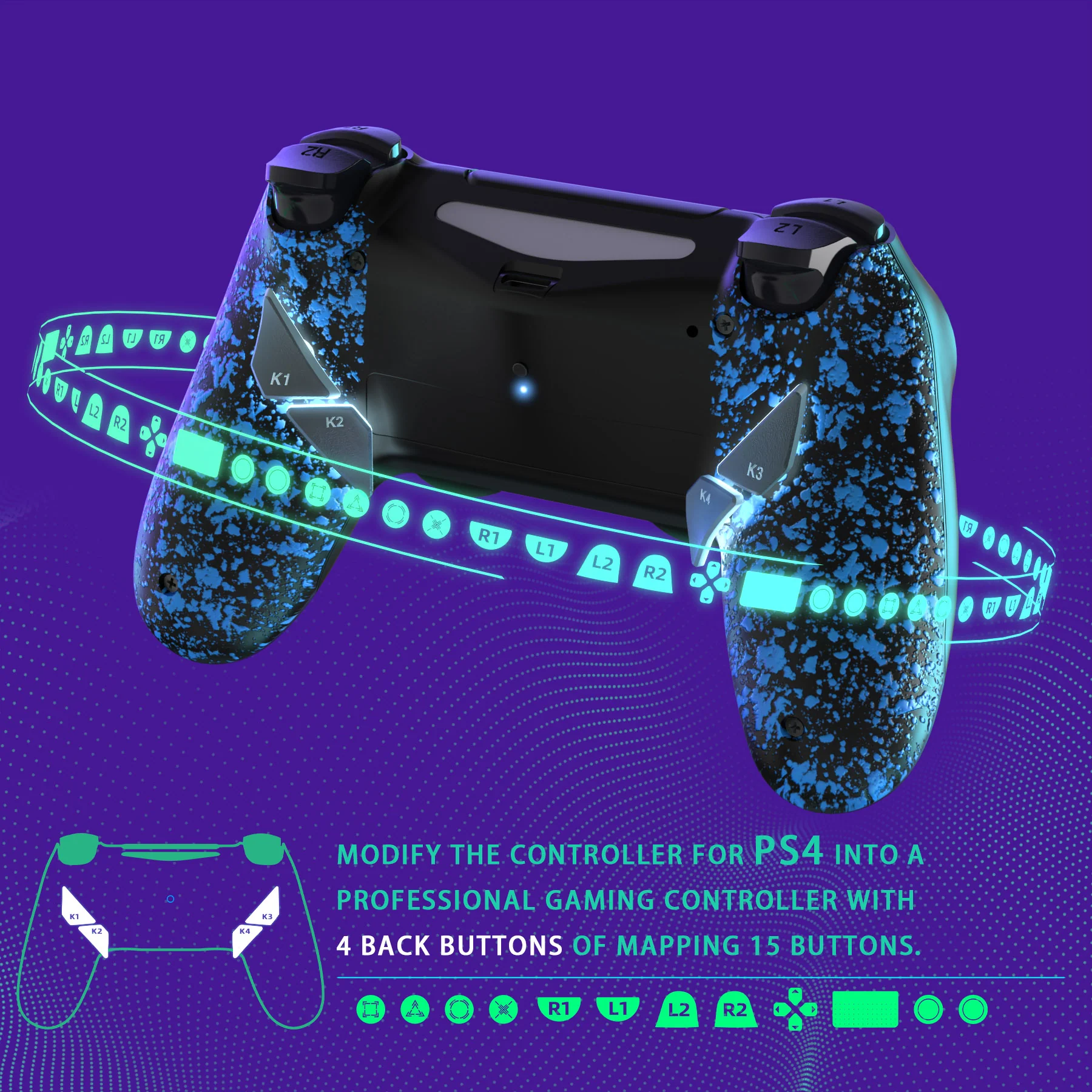 eXtremeRate Dawn Type-C Version Remap Kit for PS4 Slim Pro Controller JDM-040/050/055 - Textured Blue - Image 6