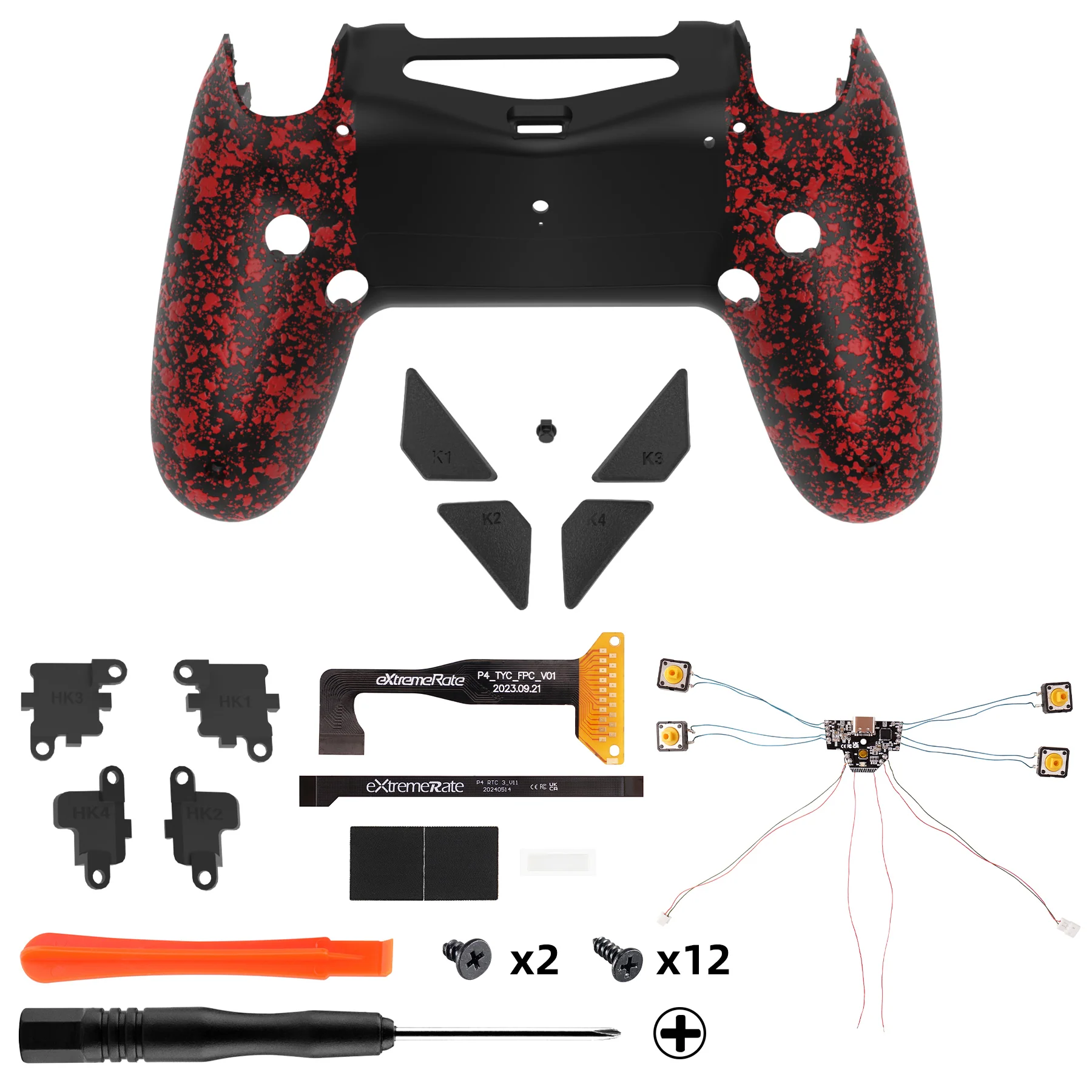 eXtremeRate Dawn Type-C Version Remap Kit for PS4 Slim Pro Controller JDM-040/050/055 - Textured Red - Image 2