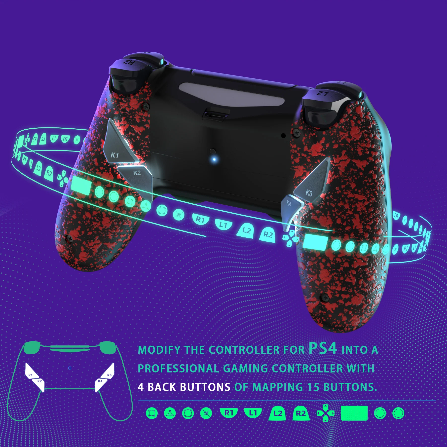 eXtremeRate Dawn Type-C Version Remap Kit for PS4 Slim Pro Controller JDM-040/050/055 - Textured Red - Image 6