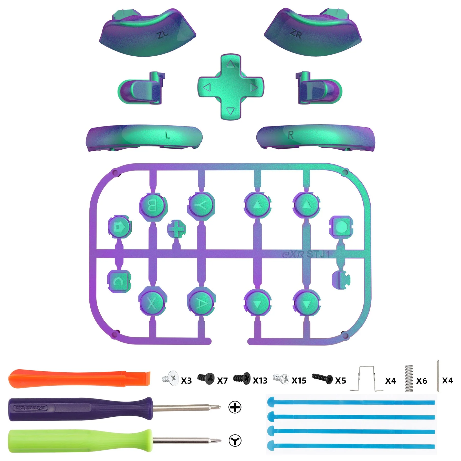 eXtremeRate DIY Replacement Full Set Buttons for Nintendo Switch 2 - Chameleon Green Purple - Image 2