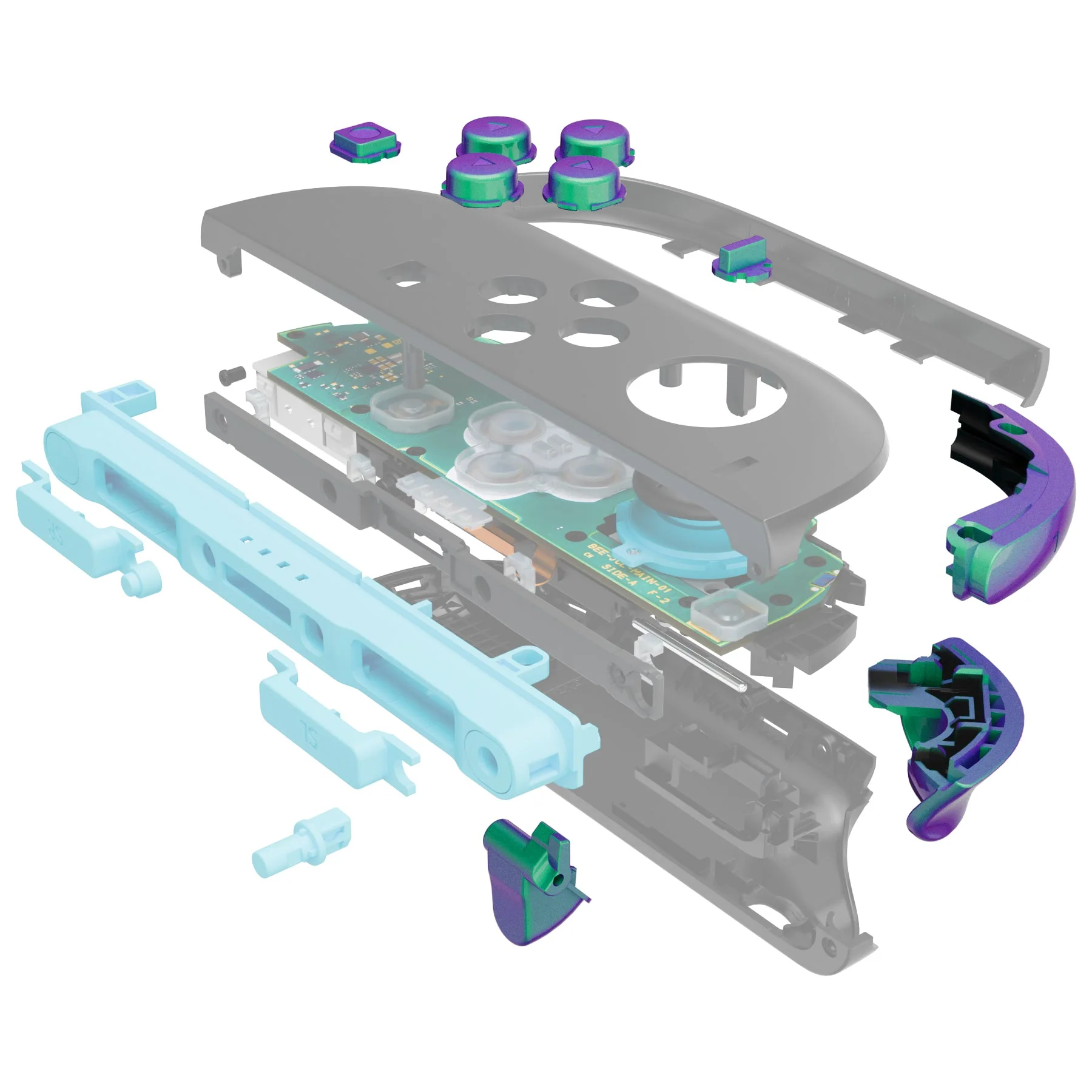 eXtremeRate DIY Replacement Full Set Buttons for Nintendo Switch 2 - Chameleon Green Purple - Image 3