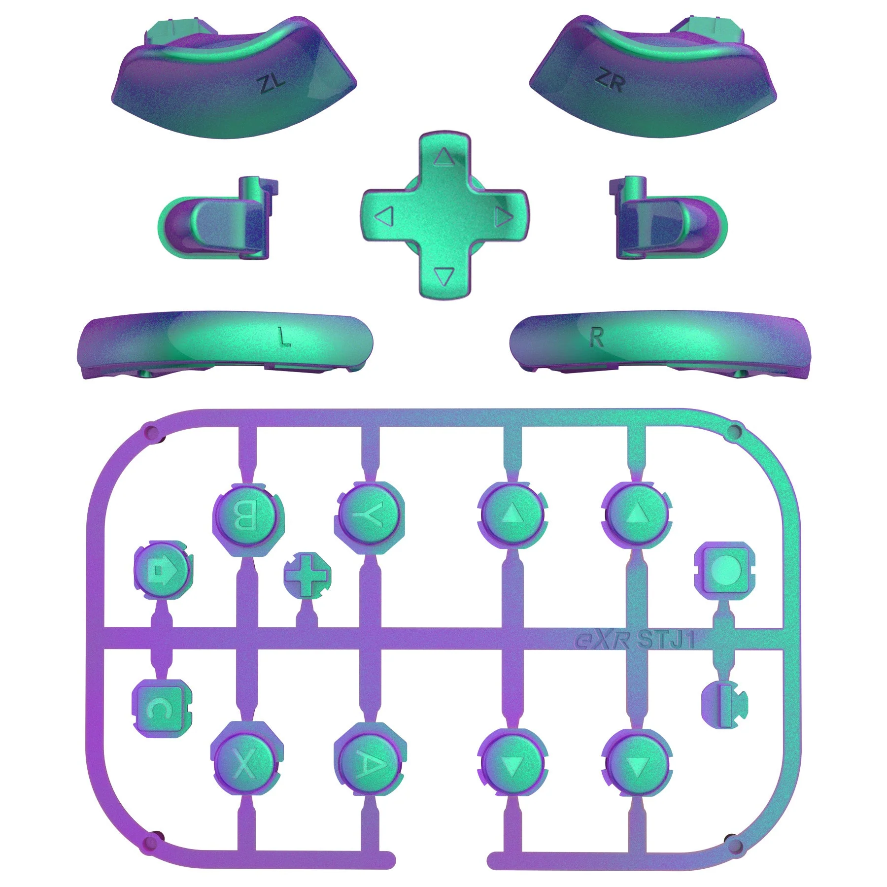 eXtremeRate DIY Replacement Full Set Buttons for Nintendo Switch 2 - Chameleon Green Purple - Image 8
