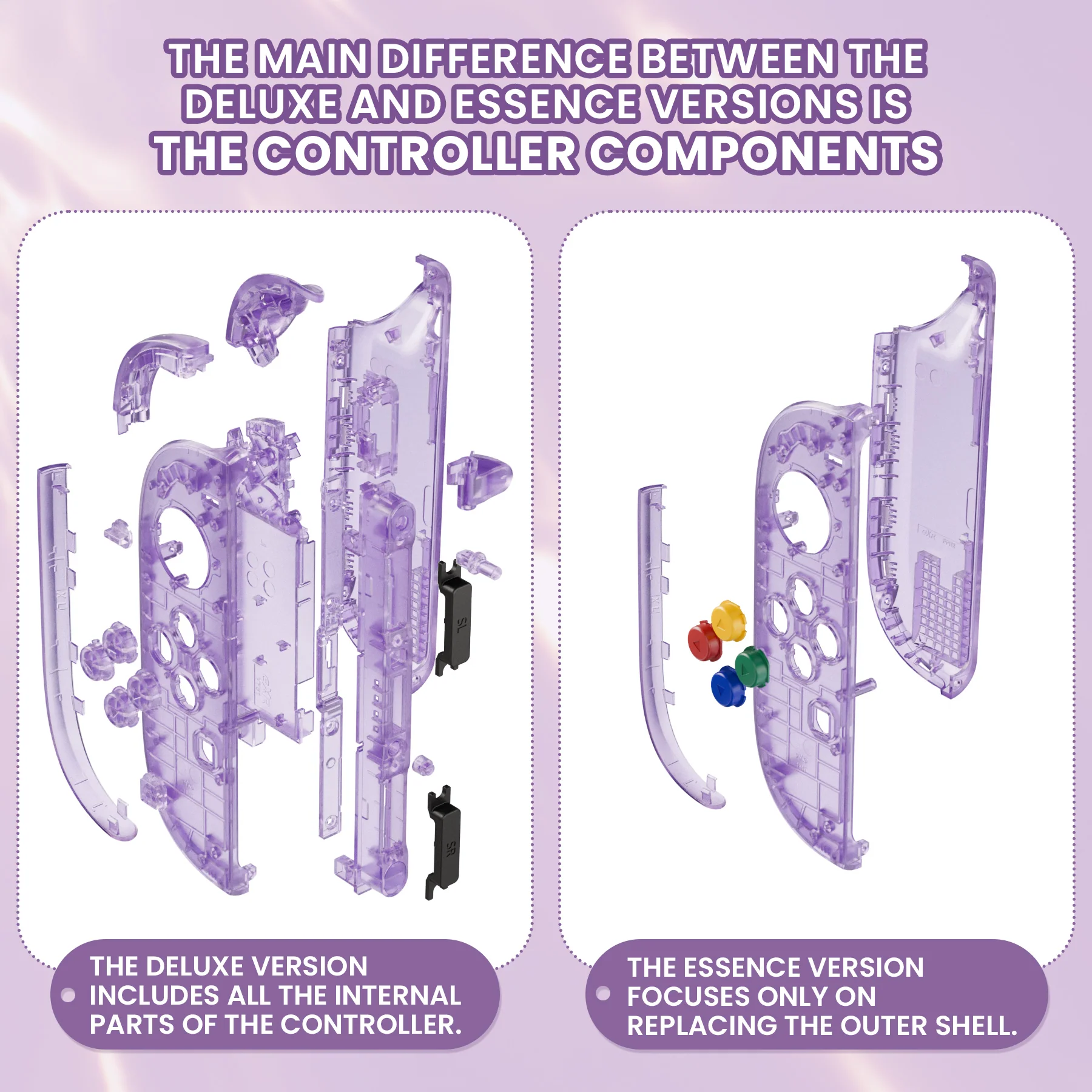 eXtremeRate DIY Replacement Full Set Shell Case with Buttons for Joycon 2 of Nintendo Switch 2 - Deluxe Version - Clear Atomic Purple - Image 3