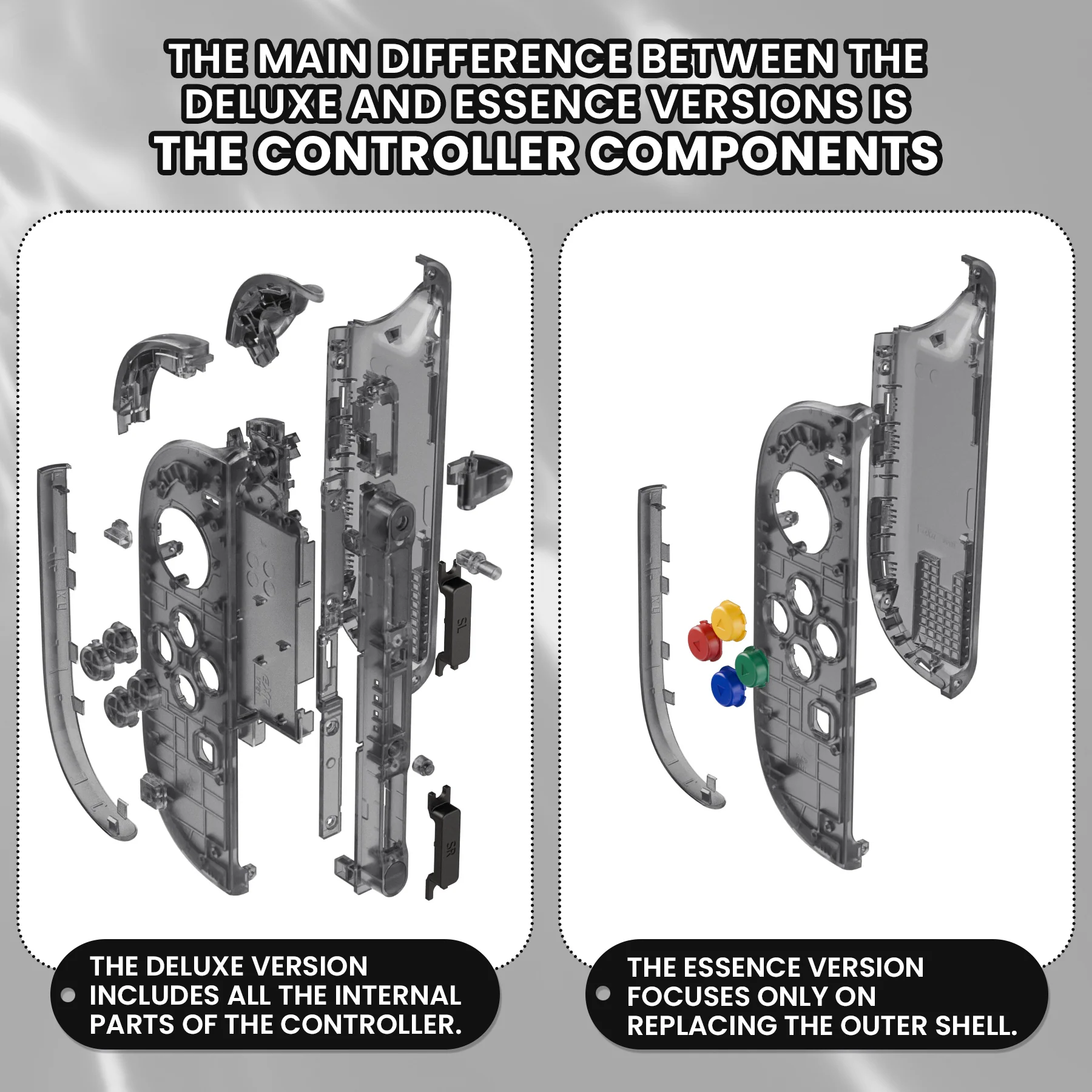 eXtremeRate DIY Replacement Full Set Shell Case with Buttons for Joycon 2 of Nintendo Switch 2 - Deluxe Version - Clear Slate Black - Image 3