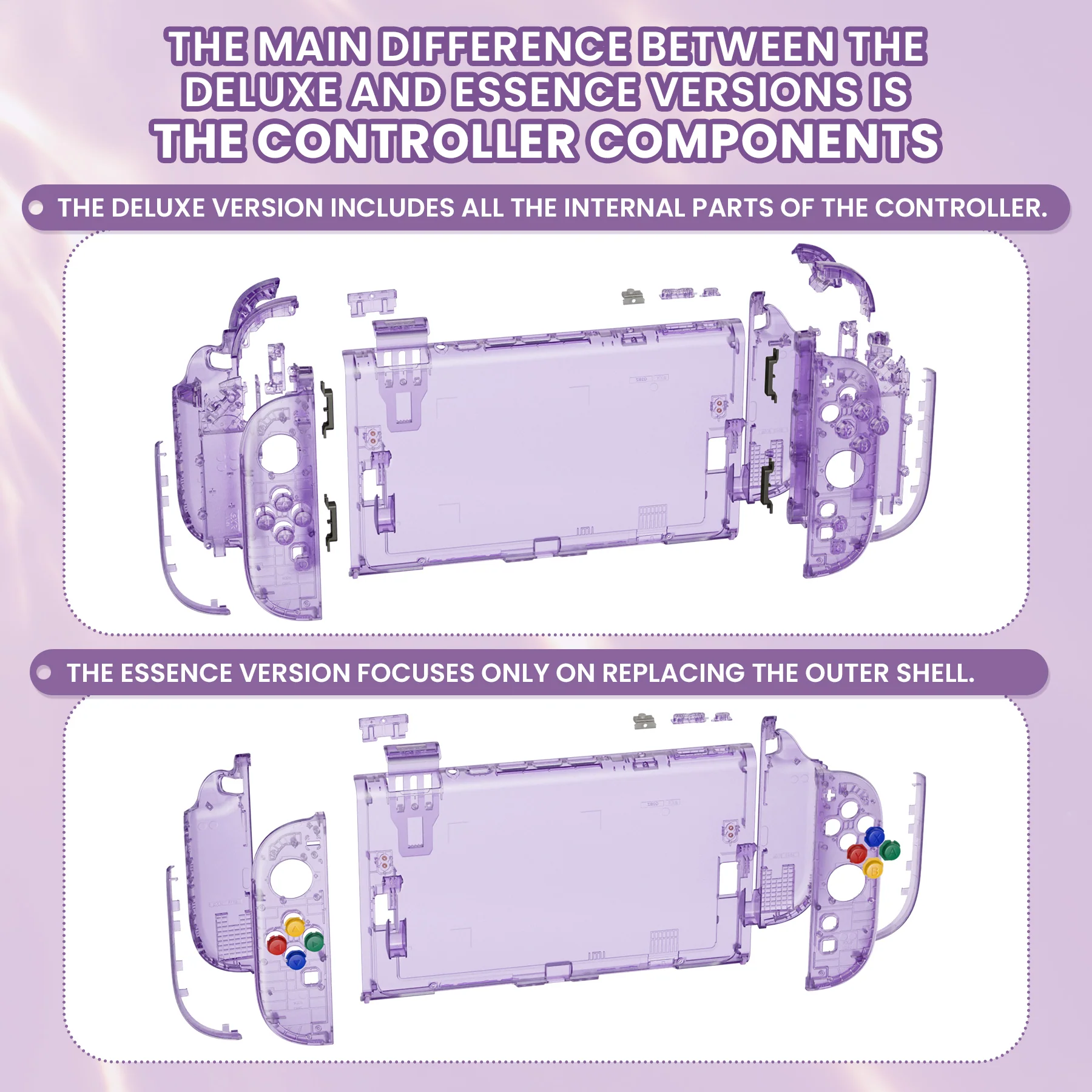 eXtremeRate DIY Replacement Full Set Shells with Buttons for Nintendo Switch 2 - Deluxe Version - Clear Atomic Purple - Image 3